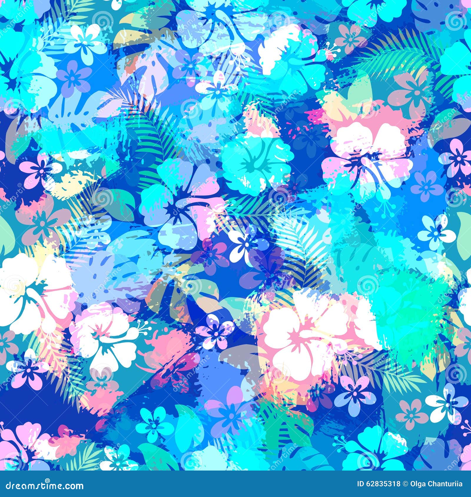 hawaiian tropical floral seamless pattern.