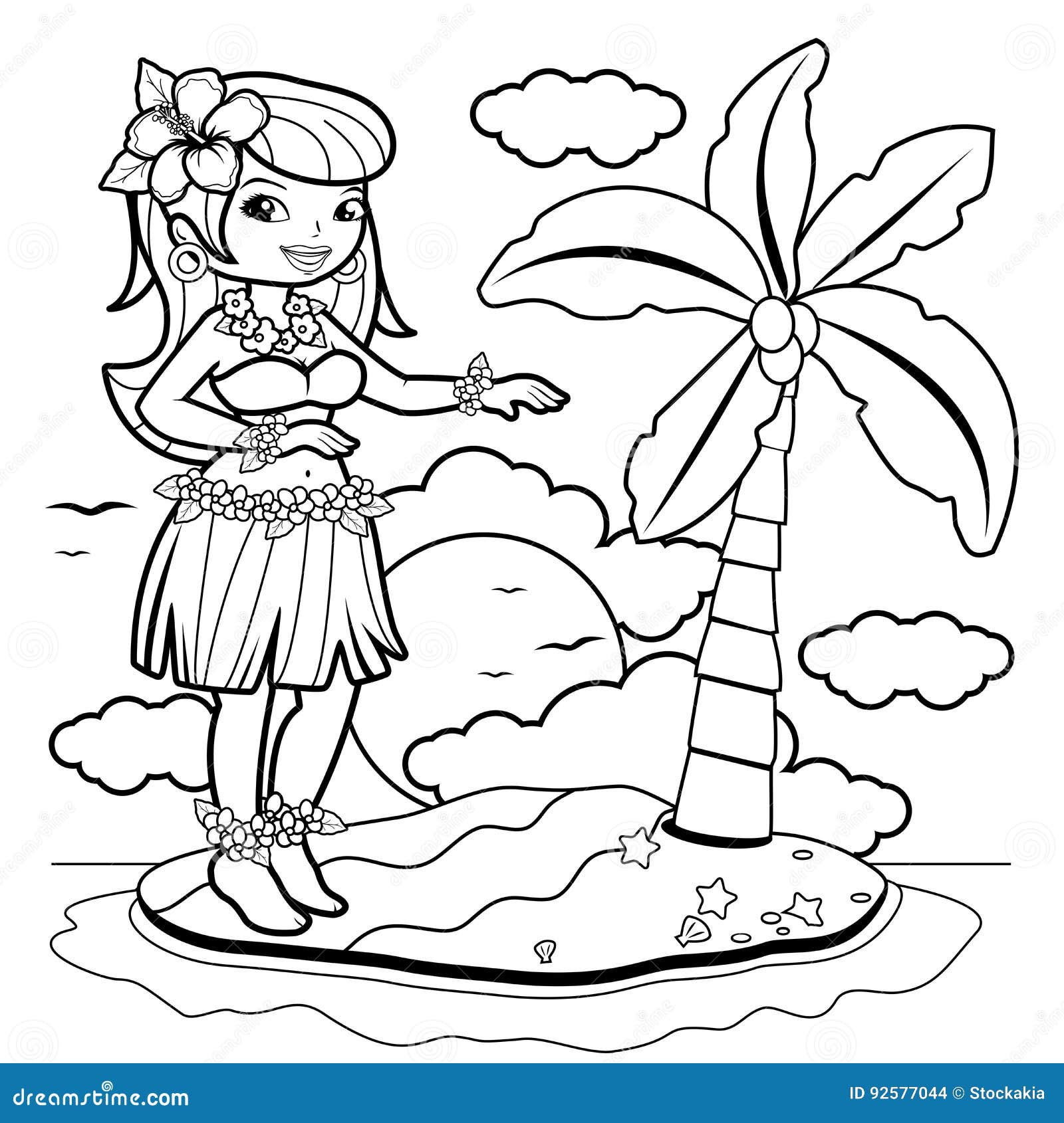 Download Hawaiian Woman Hula Dancer On An Island. Coloring Book Page Stock Vector - Illustration of ...