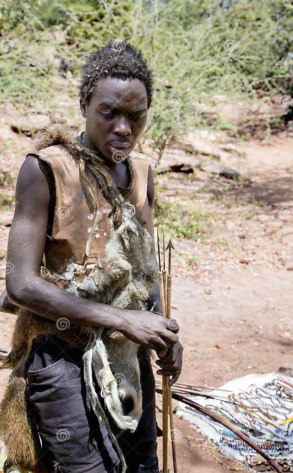 Hazabe Bushman of the Hadza Tribe with Arrows in the Hands for Hunting ...