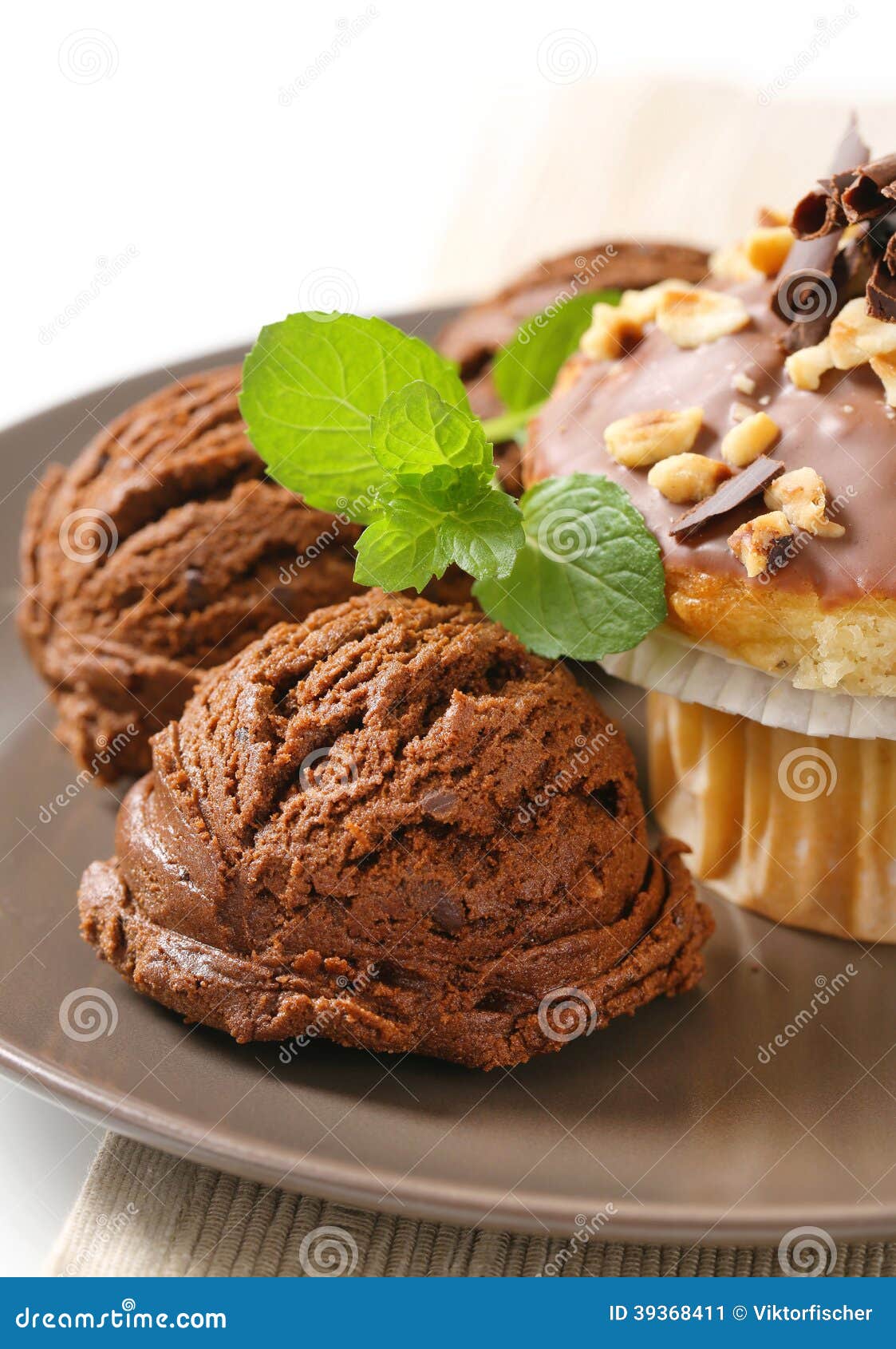 Hazelnut Muffin and Chocolate Ice Cream Stock Image Image of shot, gelato 39368411