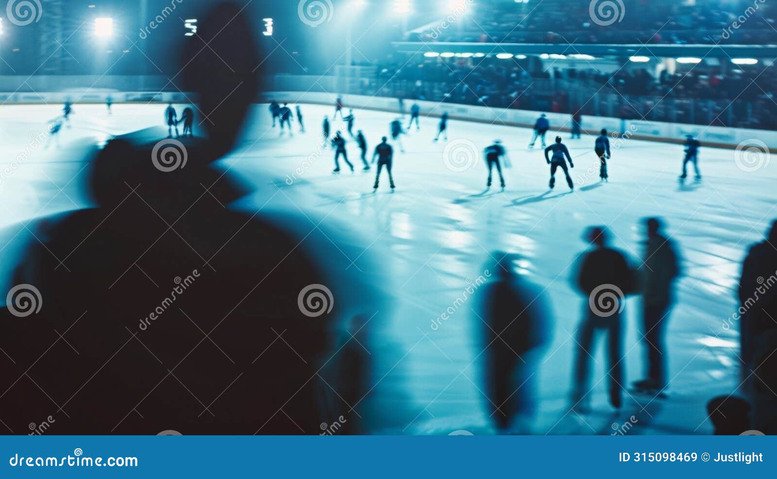 a hazy and outoffocus image of a speed skating race with spectators cheering on their favorite competitors as they glide
