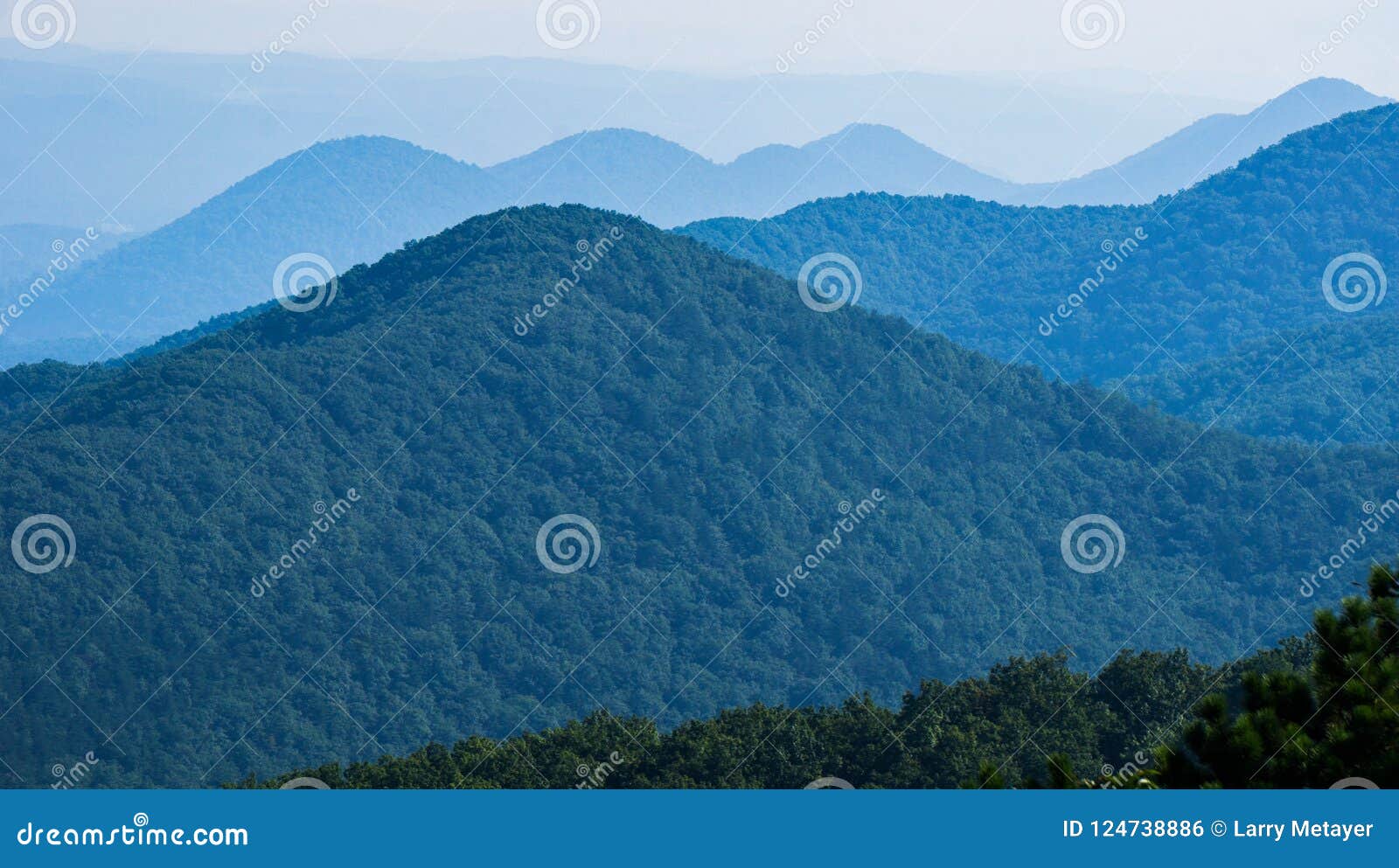 hazy view of the blue ridge mountains, virginia, usa