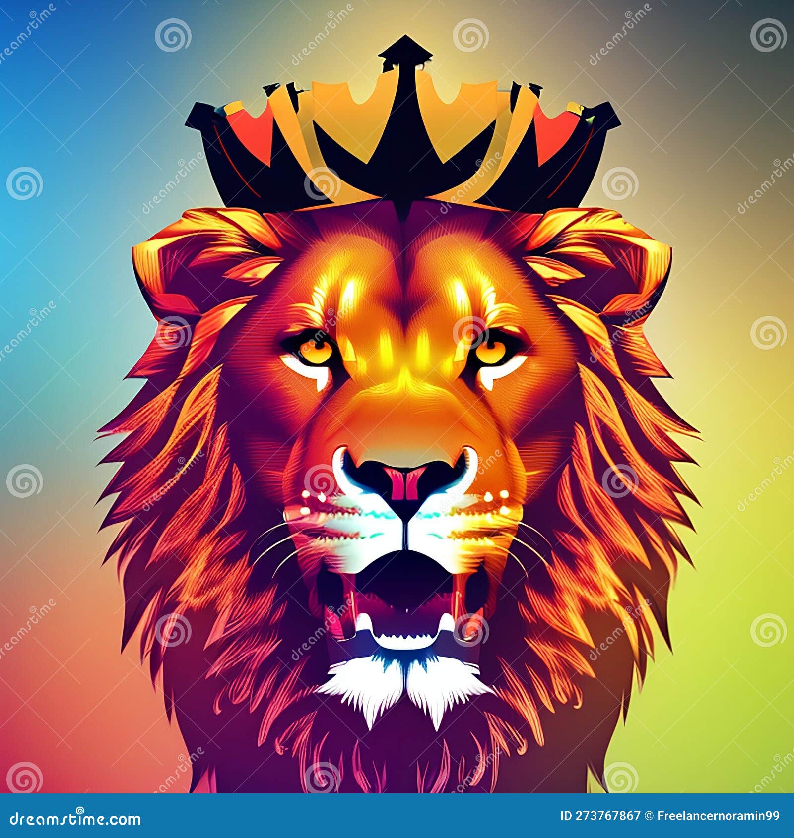 Download Lion Head With Crown In Blue Wallpaper  Wallpaperscom