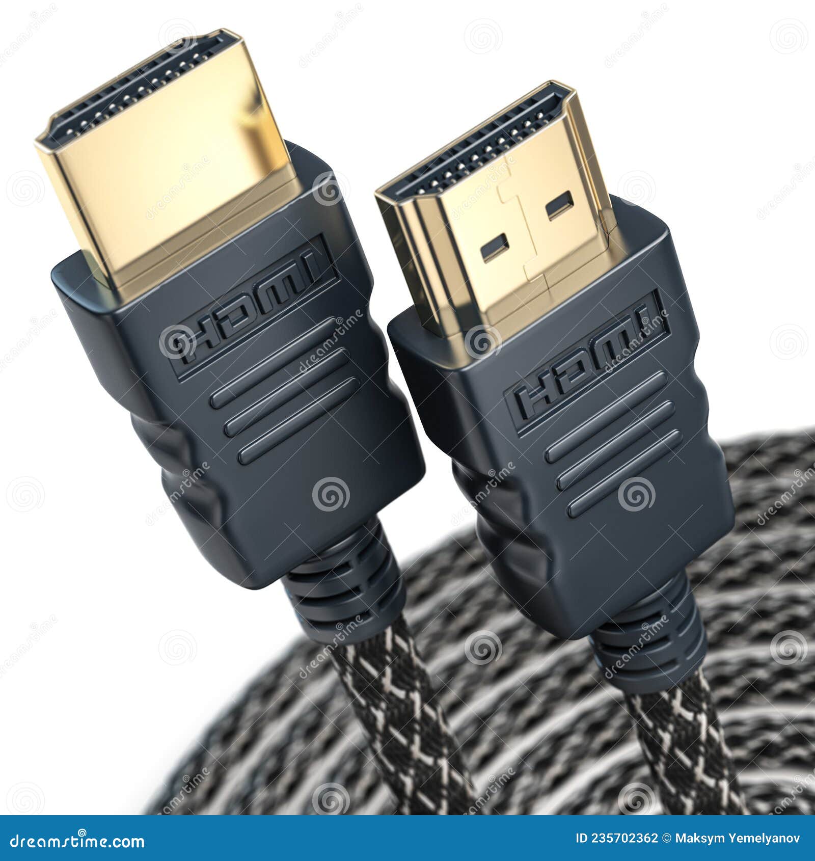 HDMI Cable for Computer Tv and Video Video Isolated on White Stock