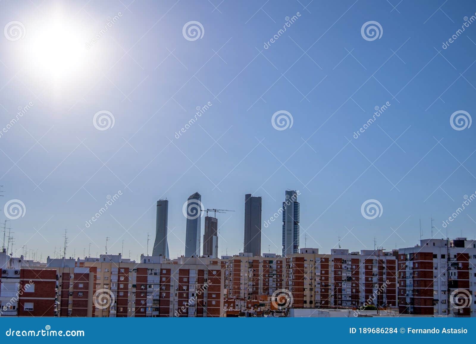 hdr of the city of madrid with the 4 towers, in spain