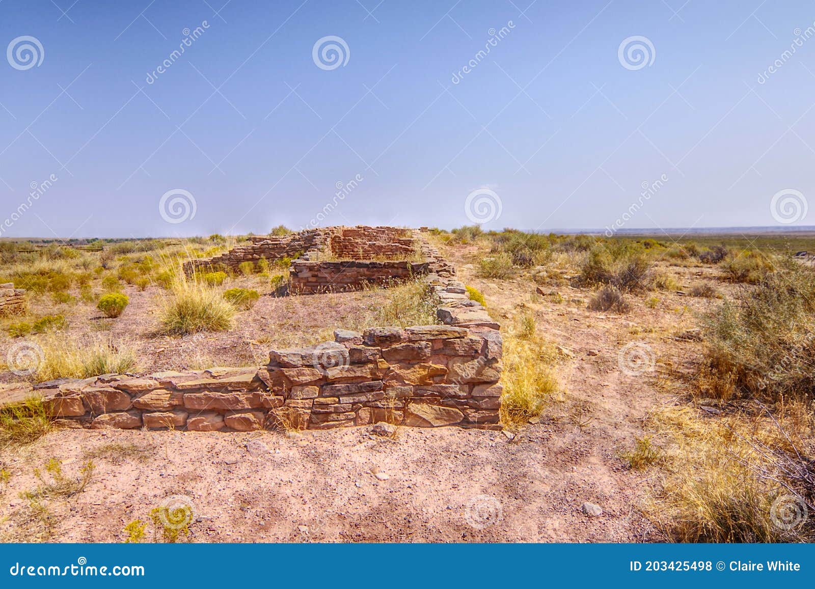 hdr landscape. ancestral puebloan ruins along the puerco pueblo trail at petrified forest national park in arizona.