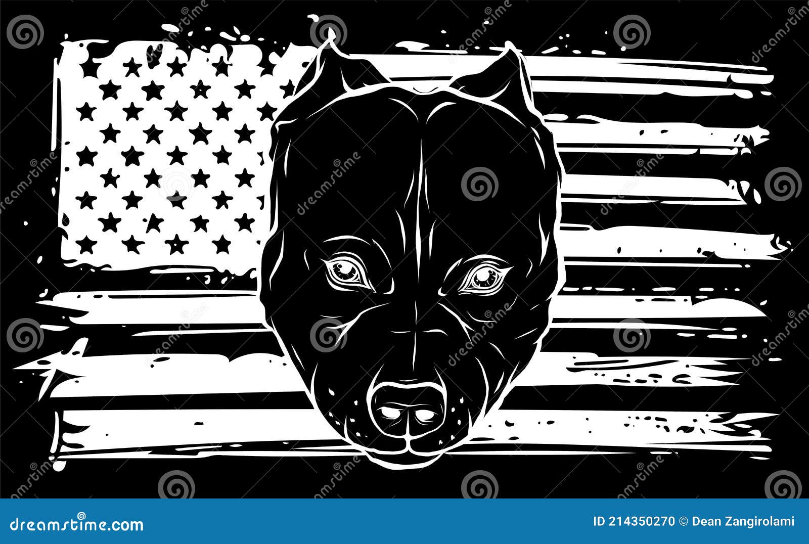 White Silhouette of Head Bully Dog with American Flag Stock Vector ...