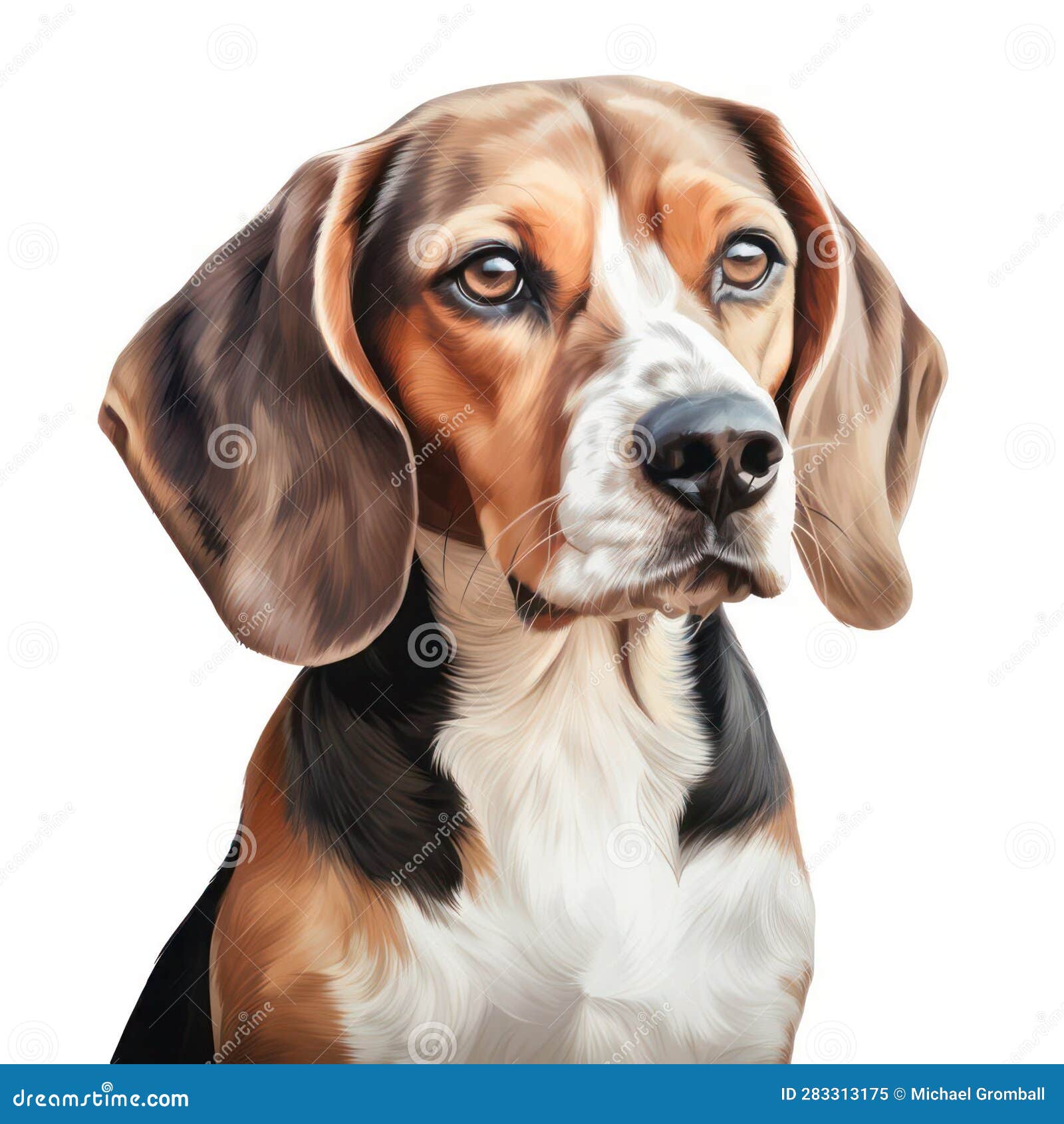 Head of Beagle Isolated on White Created with Generative AI. Cute Dog with Big Ears. Stock