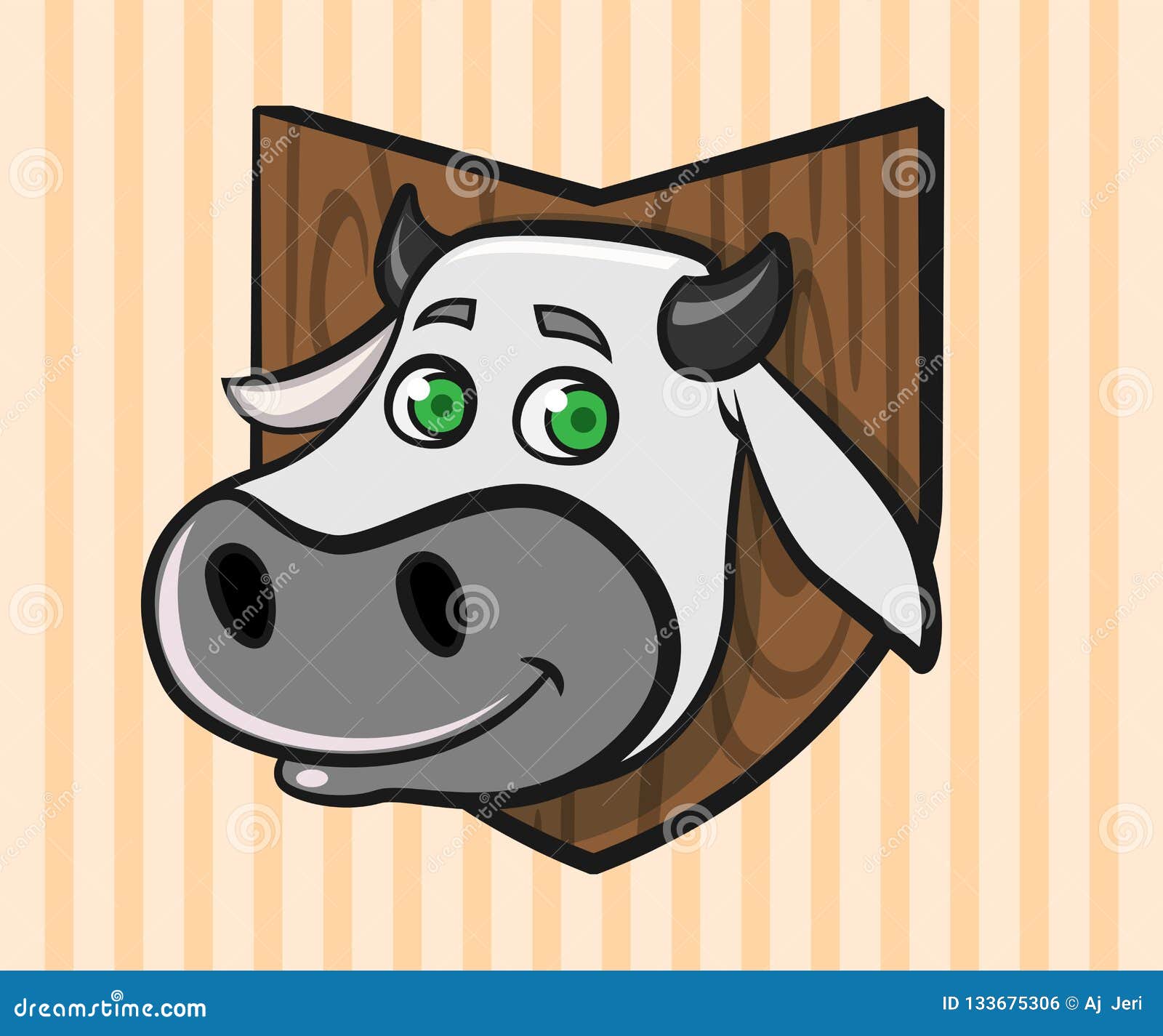 Vector Head Of Smiling Cow With Horns 58704579