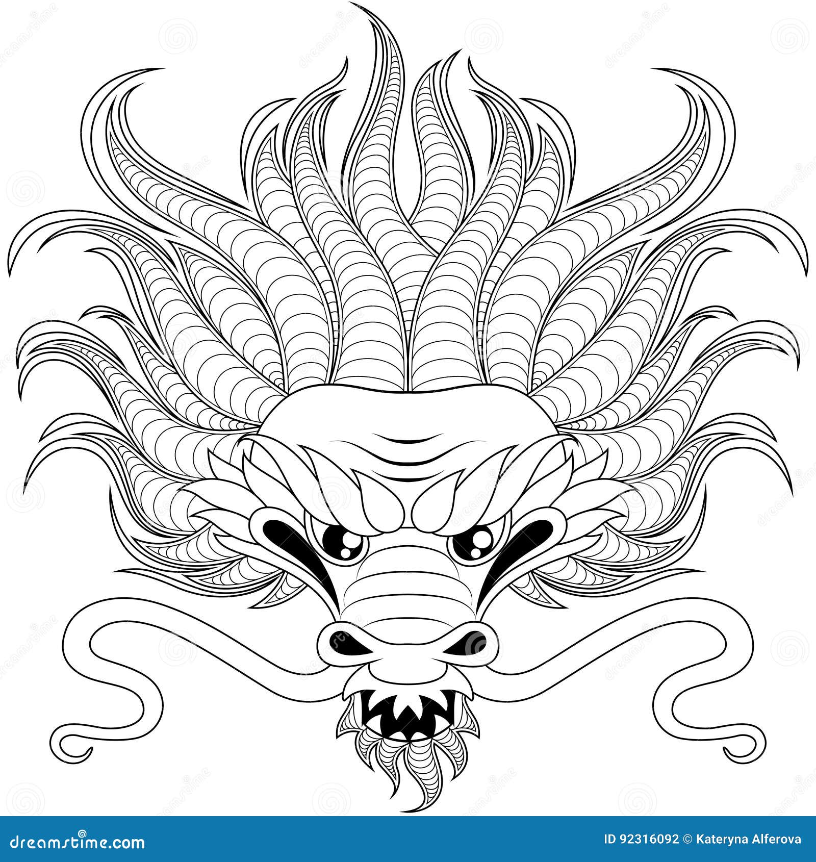 head of chinese dragon in zentangle style for tatoo. adult antistress coloring page. black and white hand drawn doodle for colorin