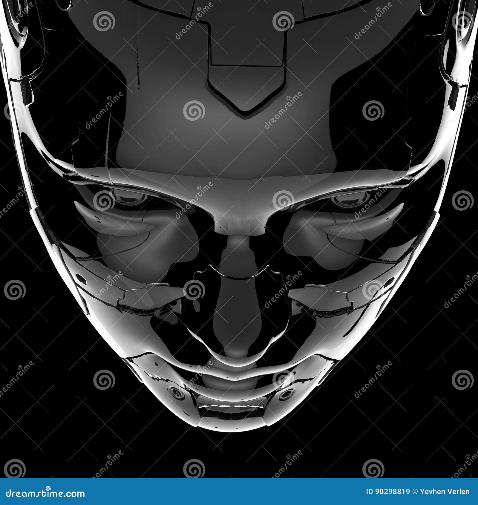 the head of a cyborg on a black background.