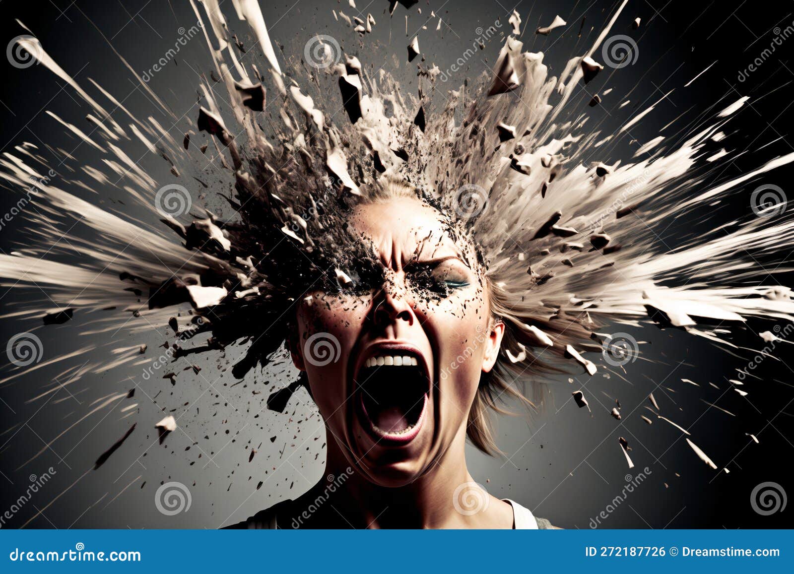 Head Explosion. Headache, Aggression, Negative Emotions Concept. Losing