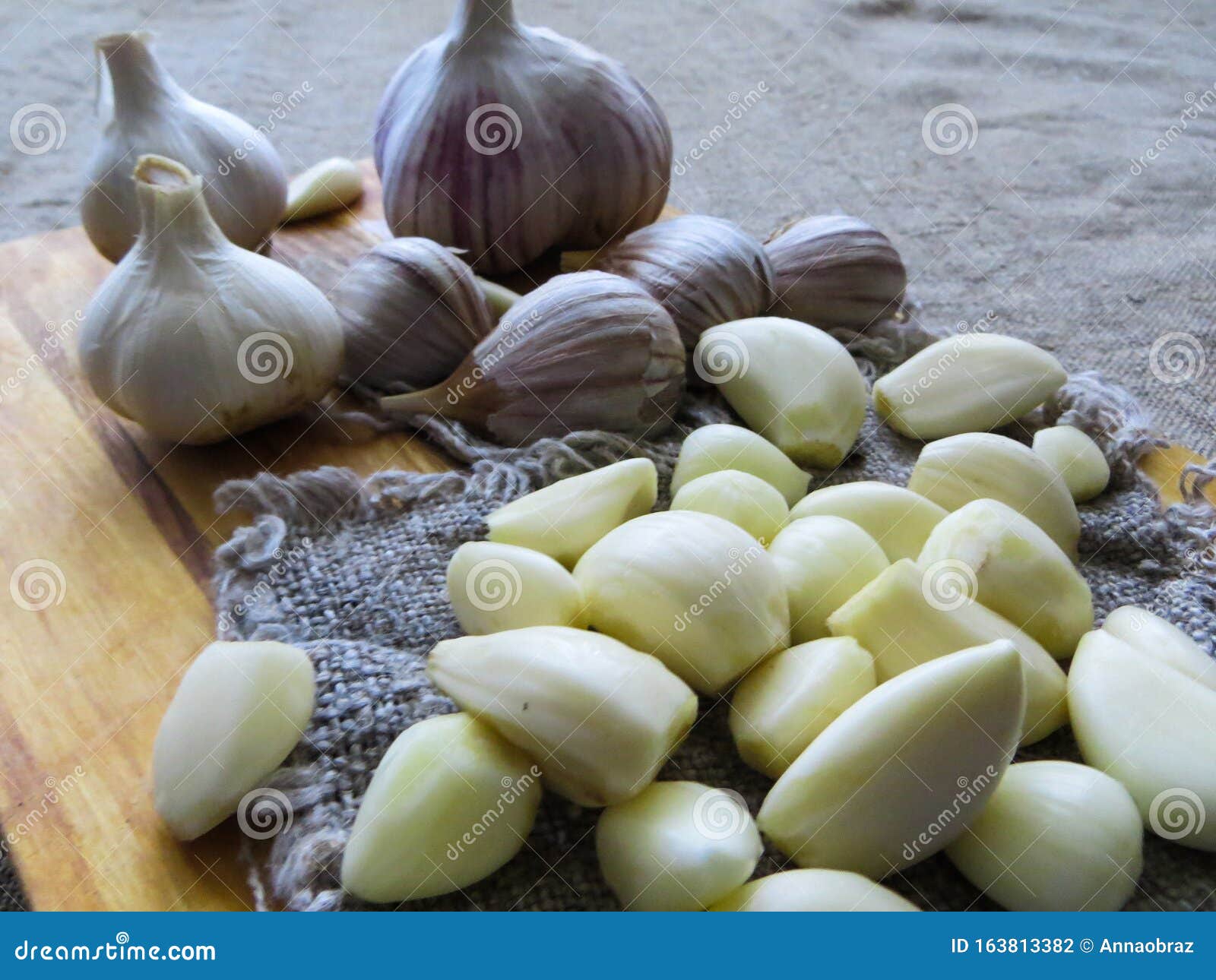 A Head of Fresh Garlic and Peeled Garlic Cloves Stock Photo Image of