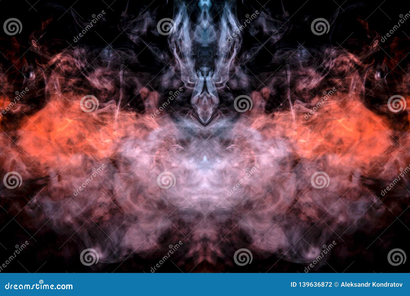 the head of a ghost on a black background from a smoke pattern of an orange-colored vape vaporizing like flame