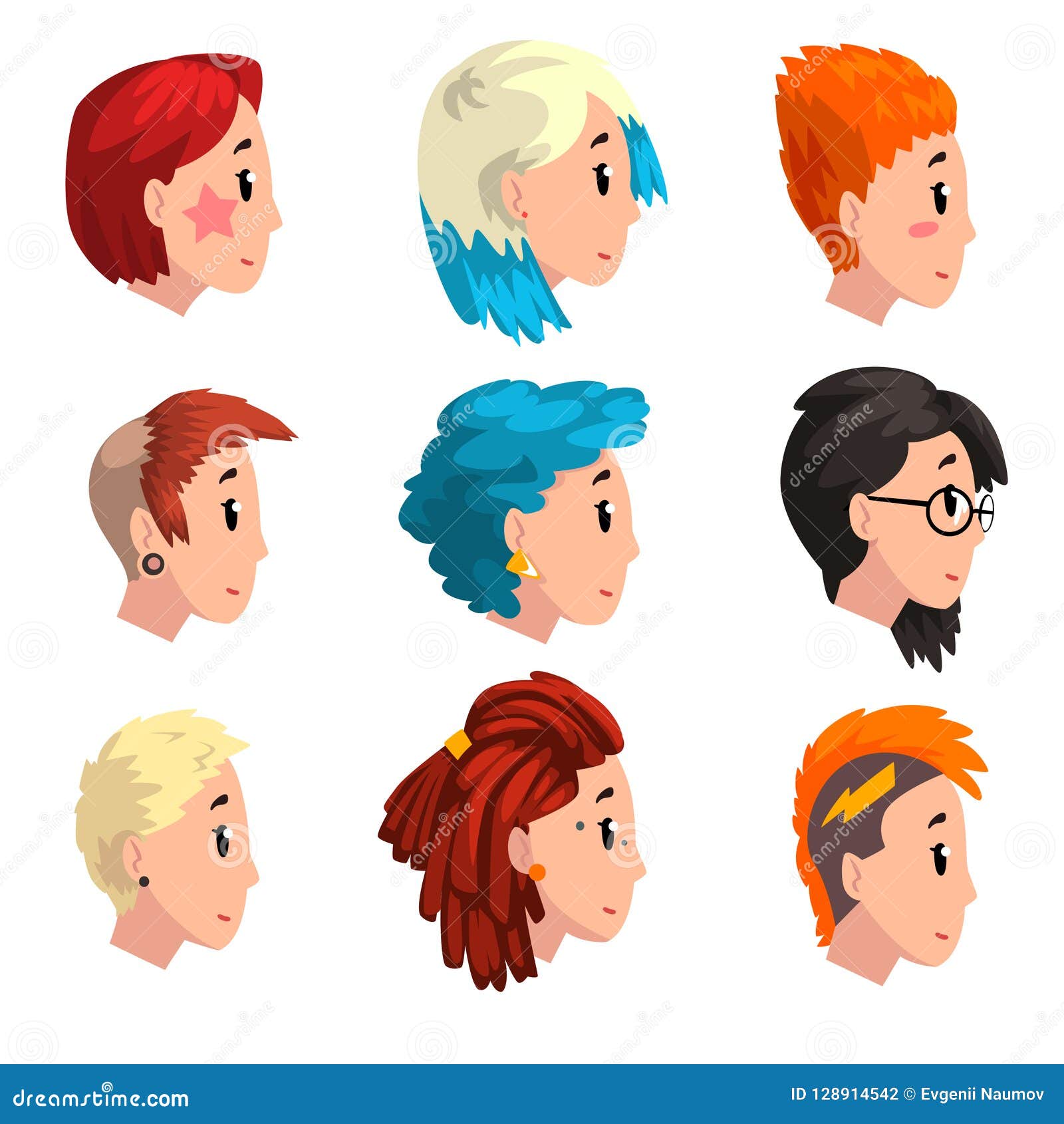 Fashion Hairstyles Lineart Vector Illustration