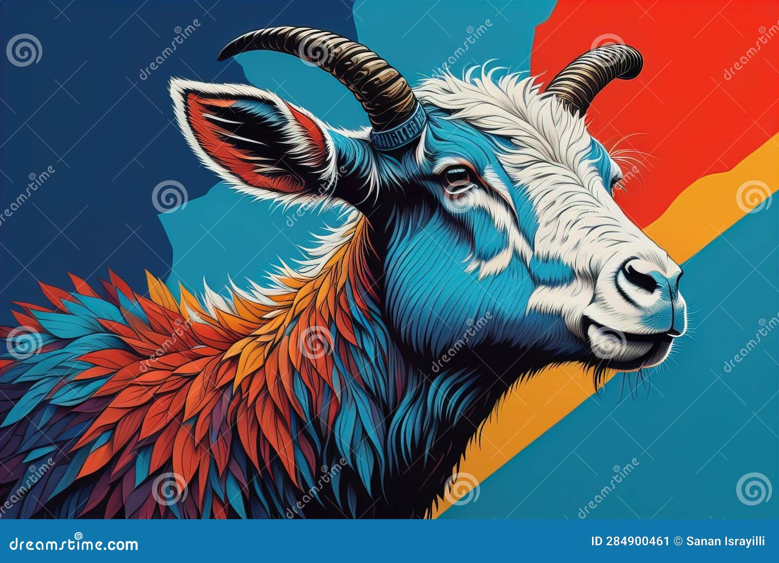 Head of a Goat with Big Horns. Ai Generative Stock Image Image of
