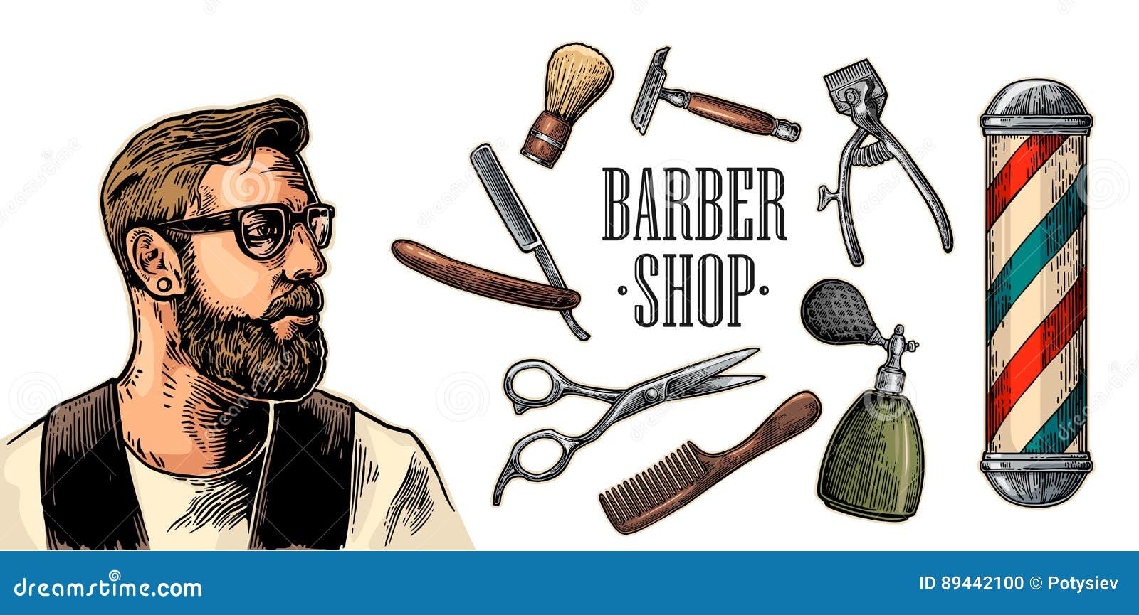 head hipster and equipment for barbershop