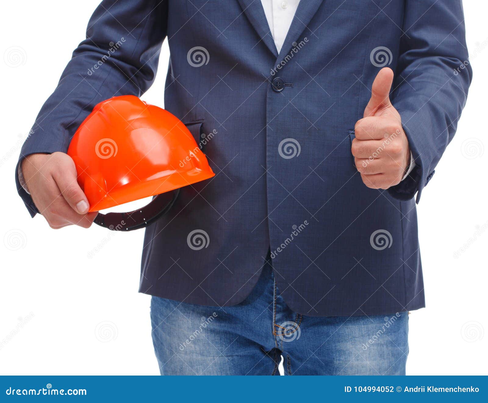 Head Holds a Hard Hat and Thumb Up on a White Isolated Background Stock ...
