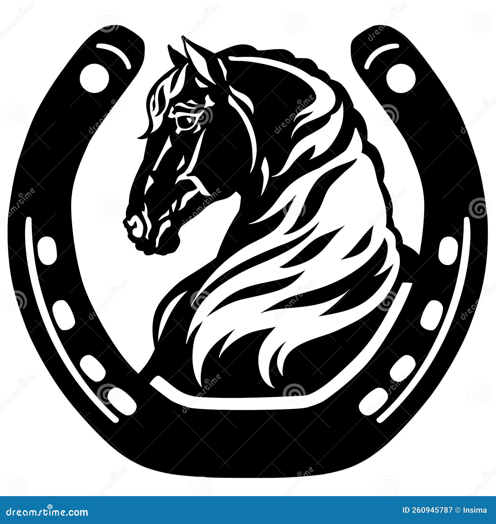 Head of Horse in Horseshoe. Silhouette Stock Vector - Illustration of ...