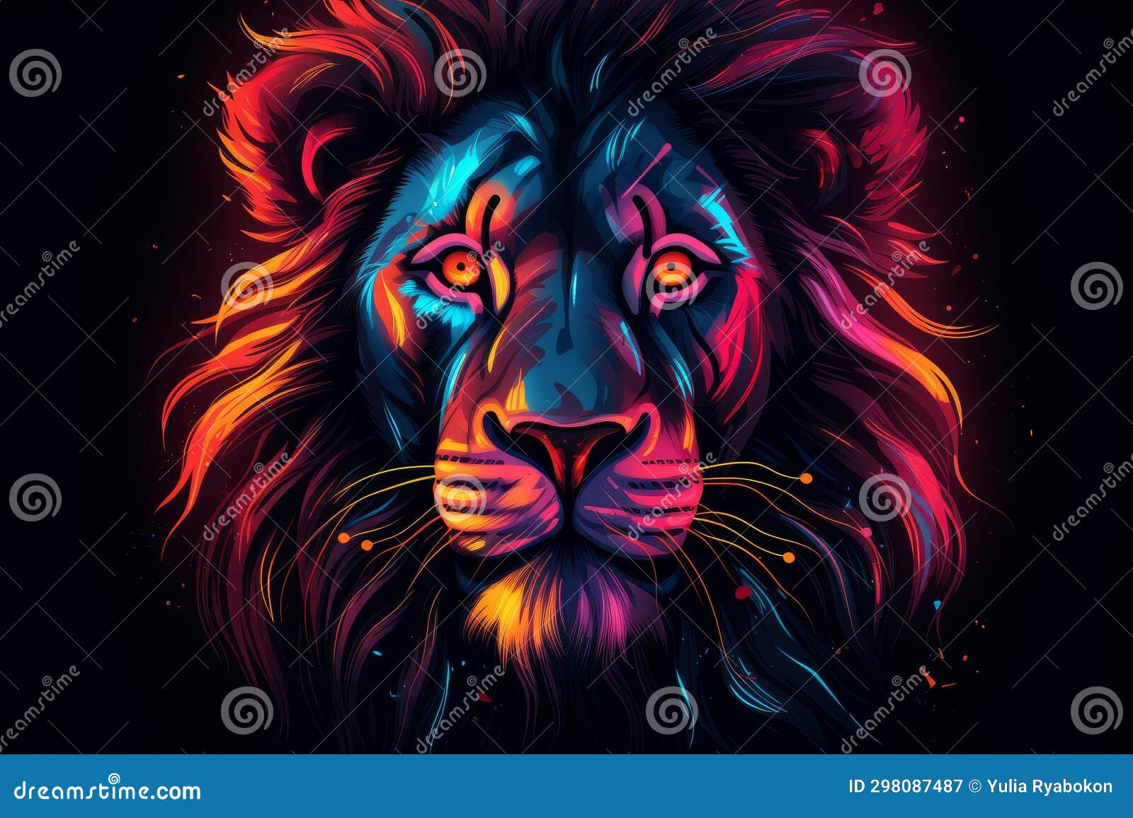 head of lion with neon style. wildlife predator