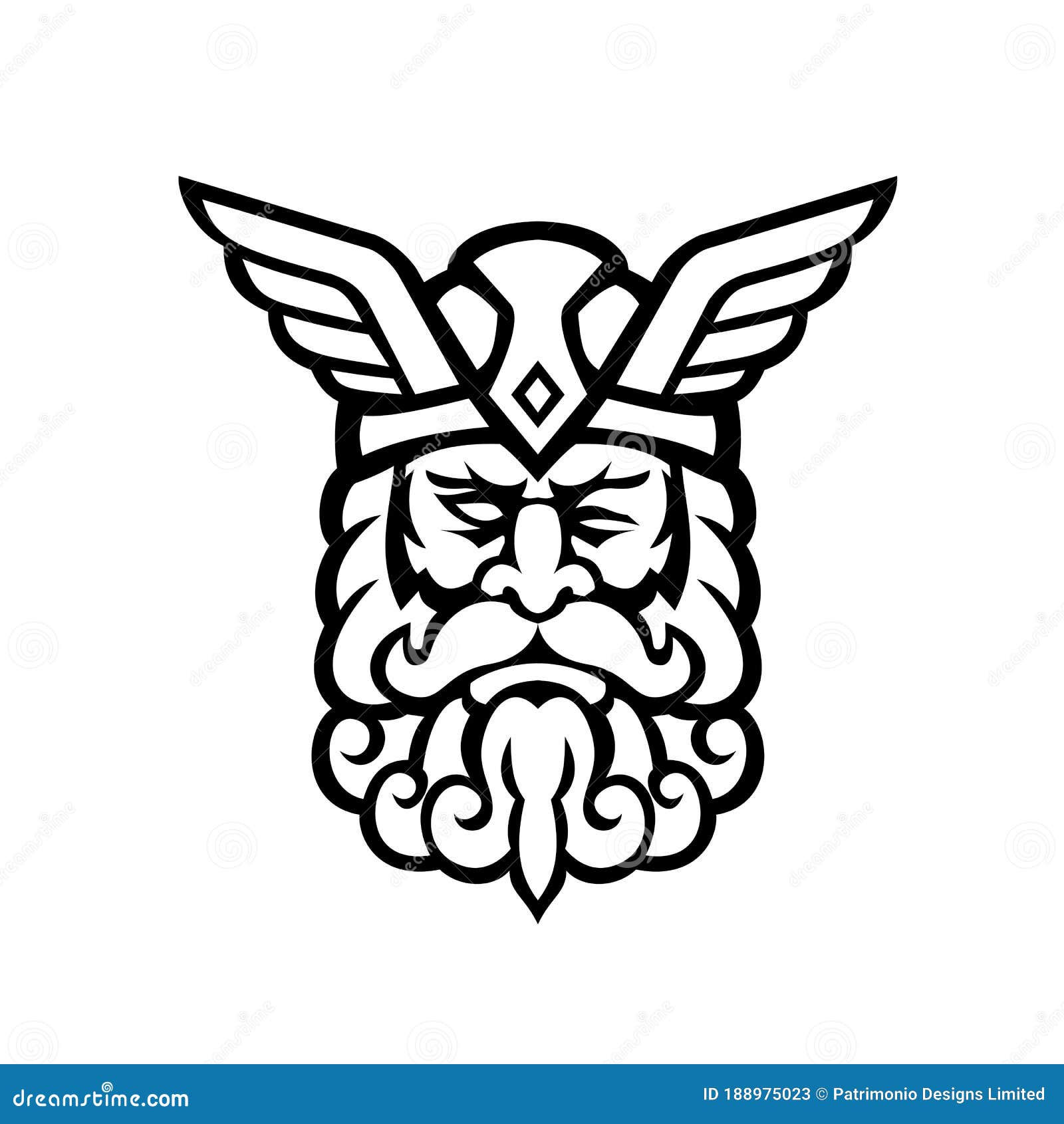 Head of Odin Norse God Front View Mascot Black White Stock Vector - Illustration germanic, scandinavian: