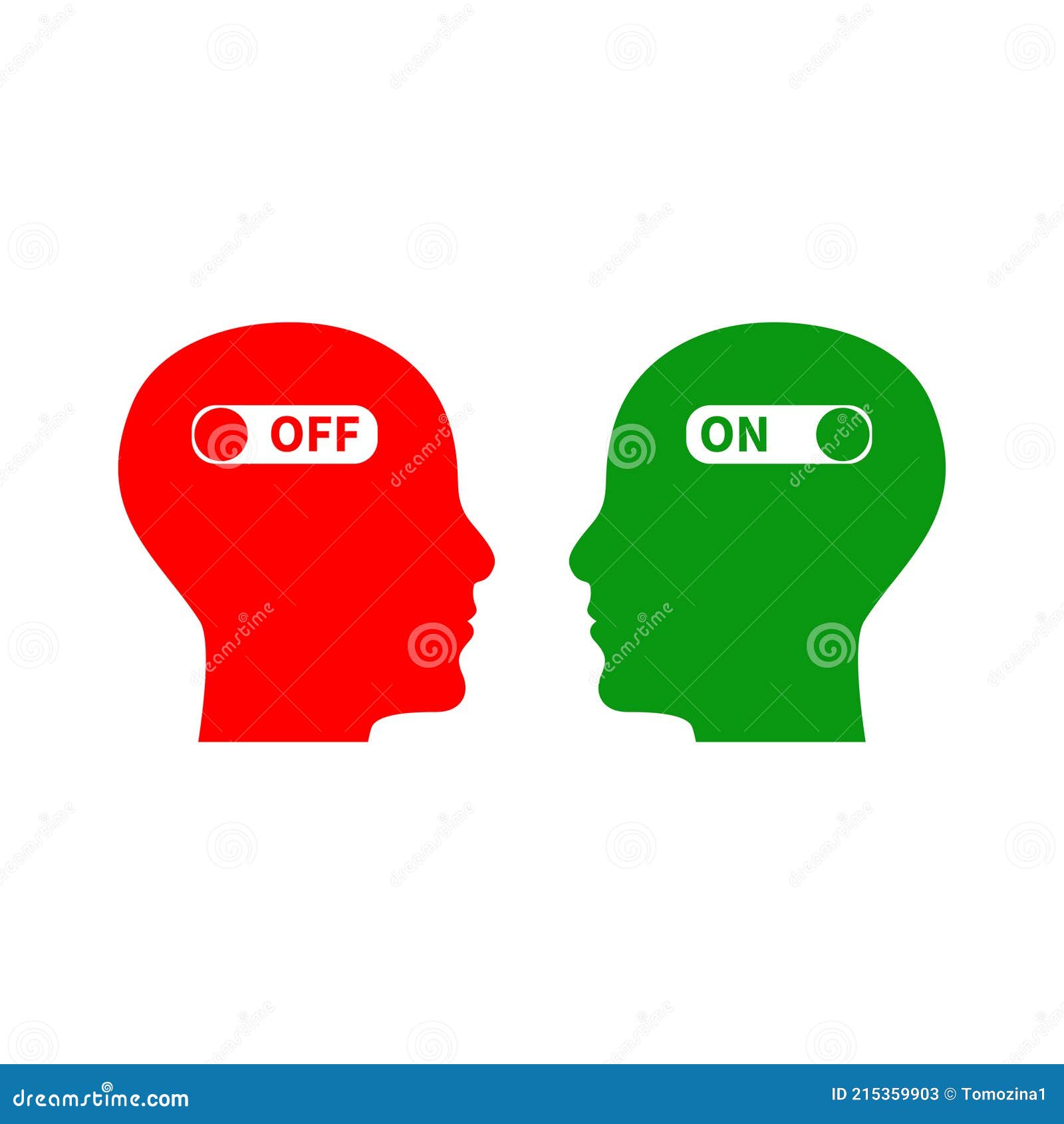 Head with on and Off Switch. Learning, Understanding Stock Vector
