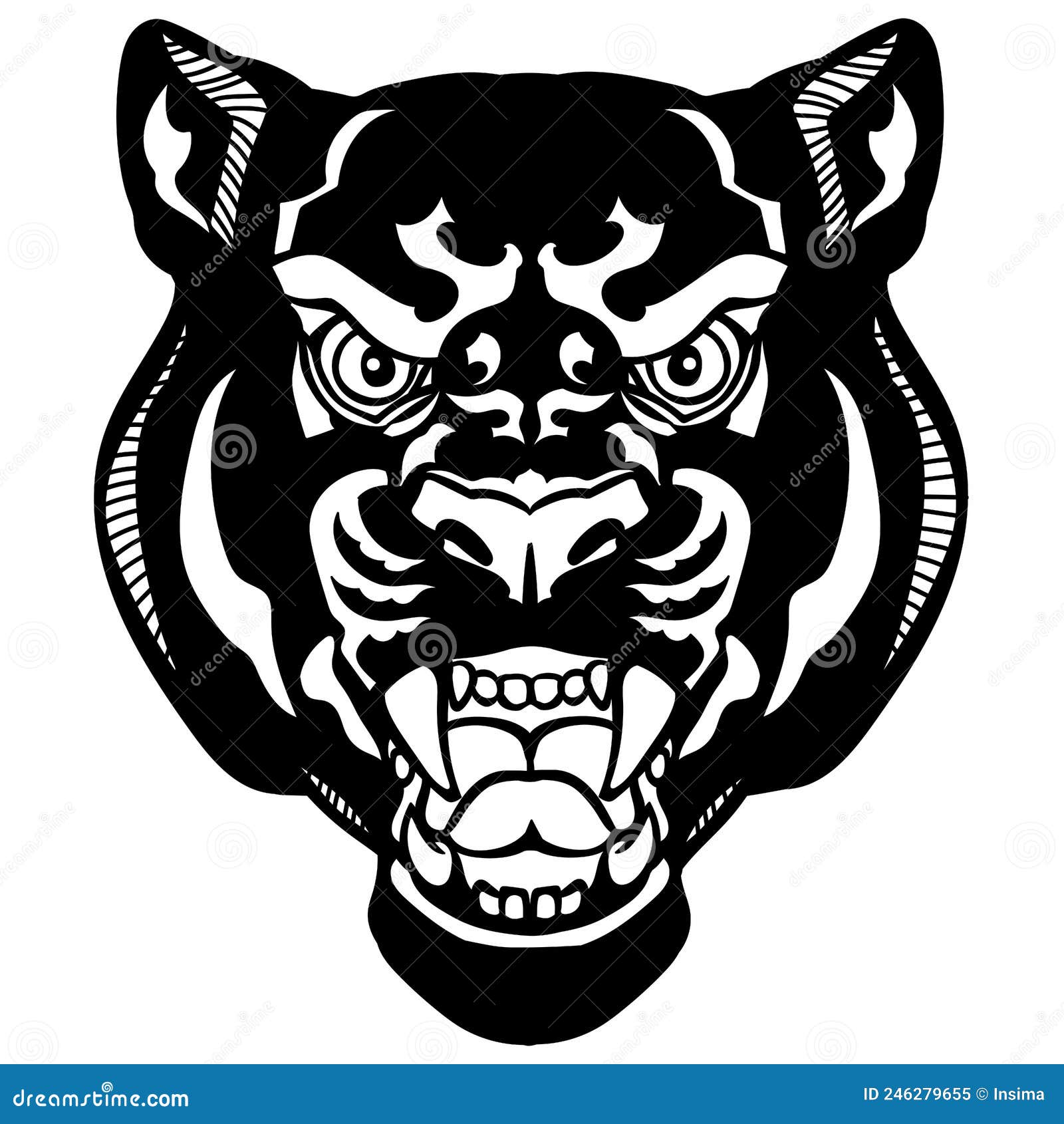 Head of the Panther. Black and White Vector Stock Vector - Illustration ...