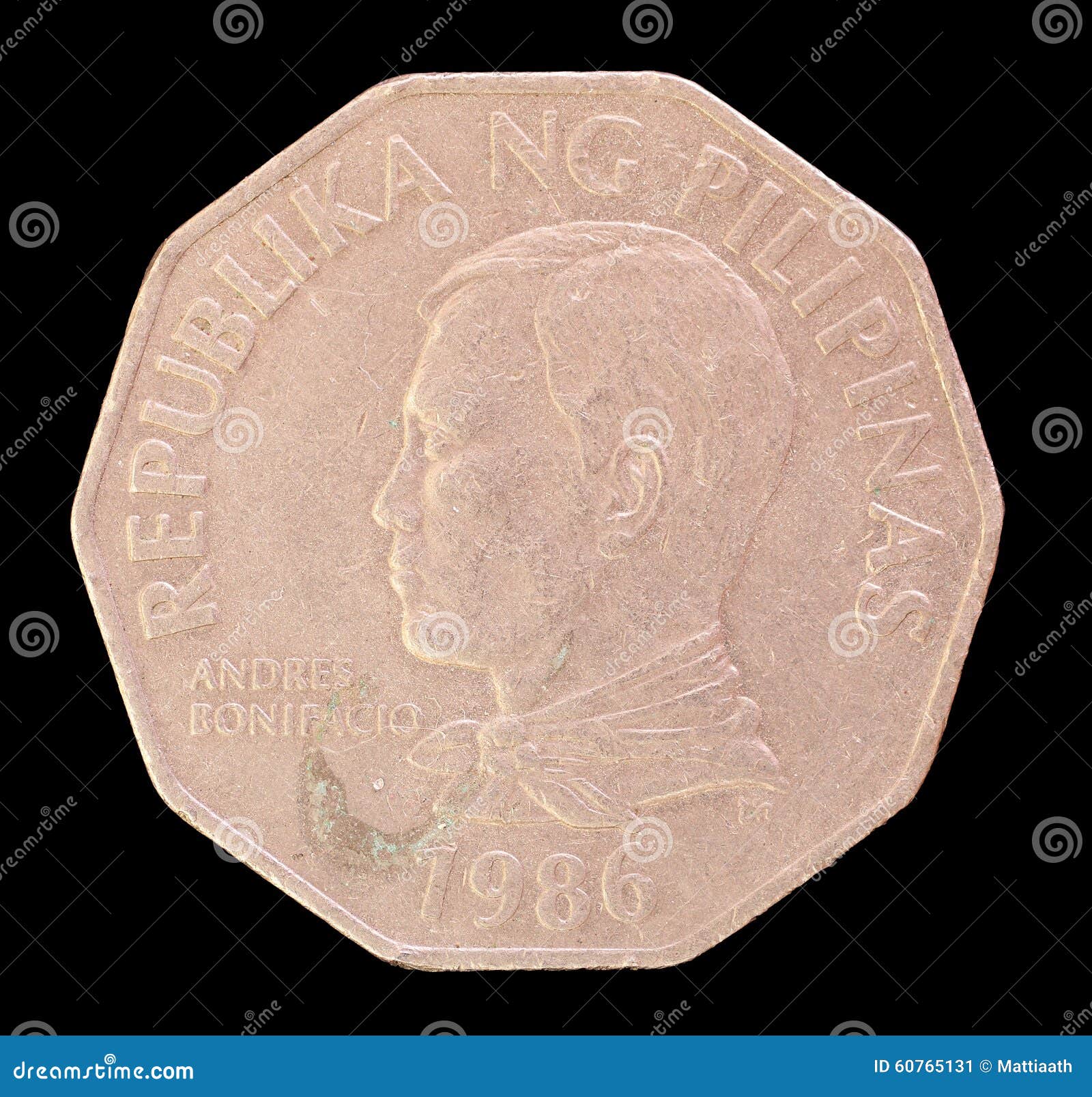 head of a 2 piso coin, issued by republic of the philippines in 1986 depicting the portrait of the first president