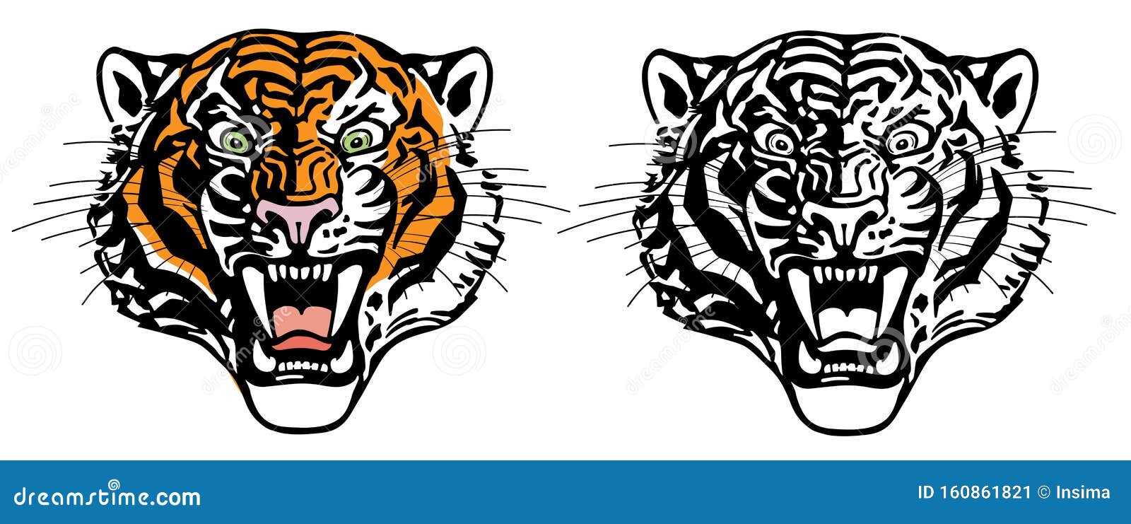 Head of Roaring Tiger Front View Stock Vector - Illustration of face,  fighter: 160861821