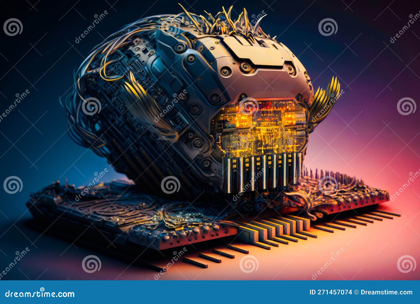 The Head of Robot Made Out of Electronic Components. Generative AI