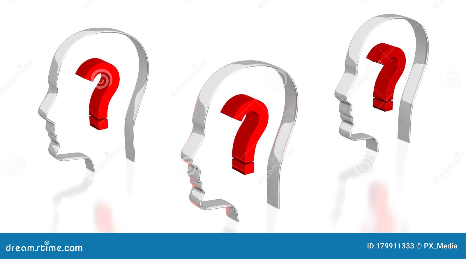 Head Shapes, Question Marks 3D Illustration Stock Illustration