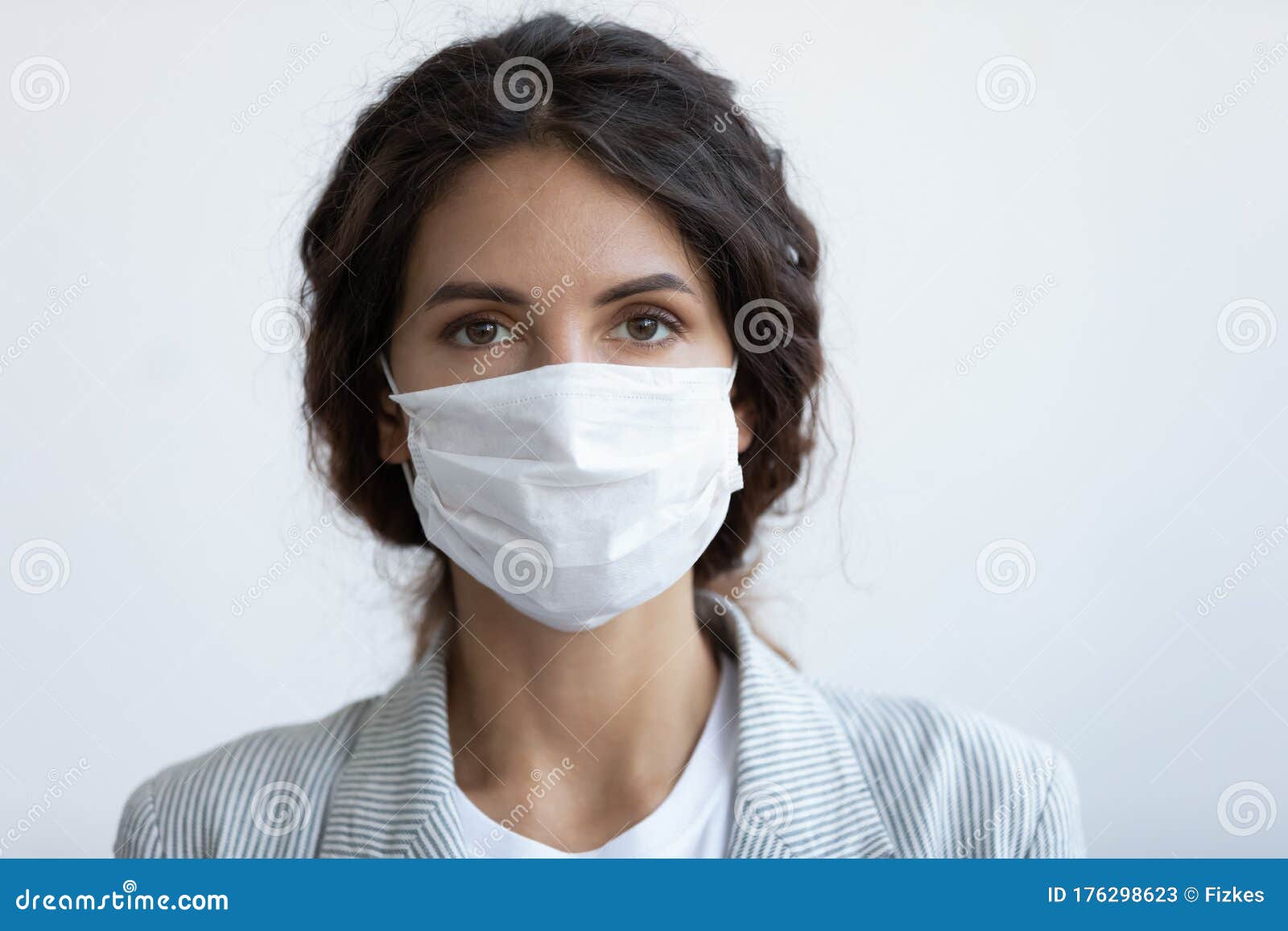 headshot portrait woman wear face mask protecting from covid19