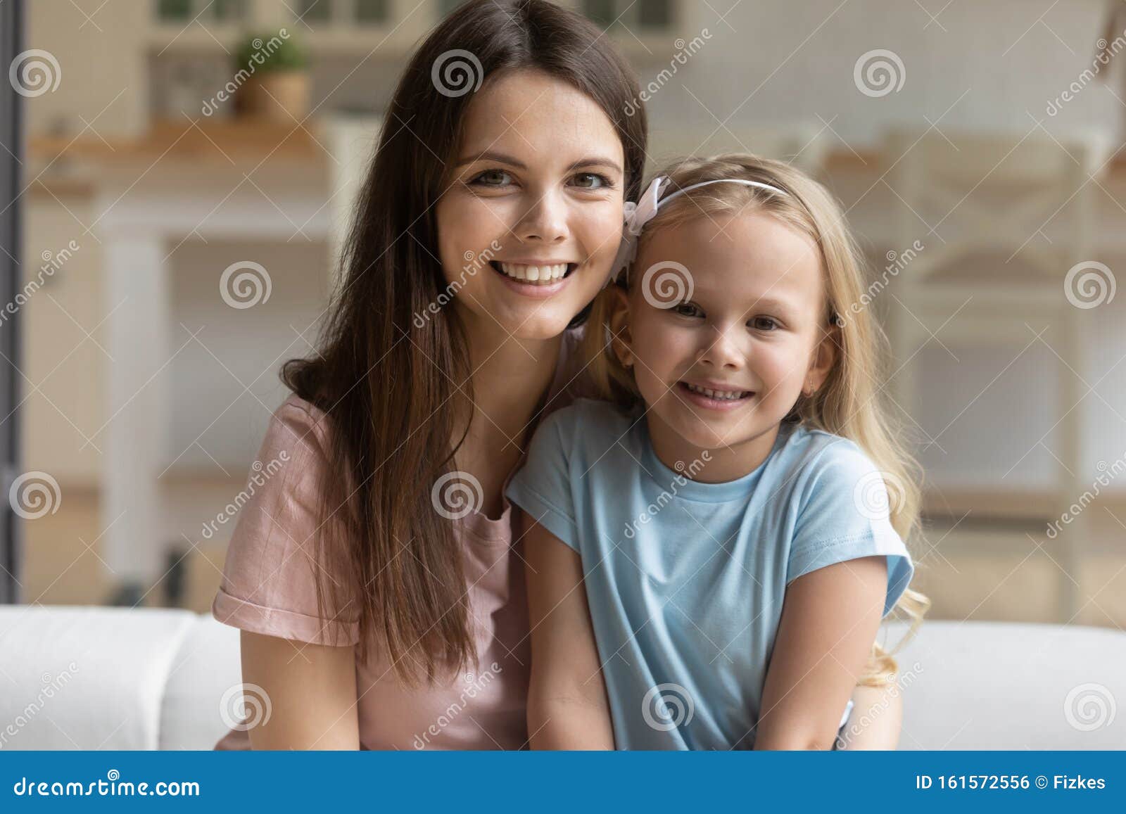 Head Shot Portrait Smiling Beautiful Mother with Cute Little Daughter ...