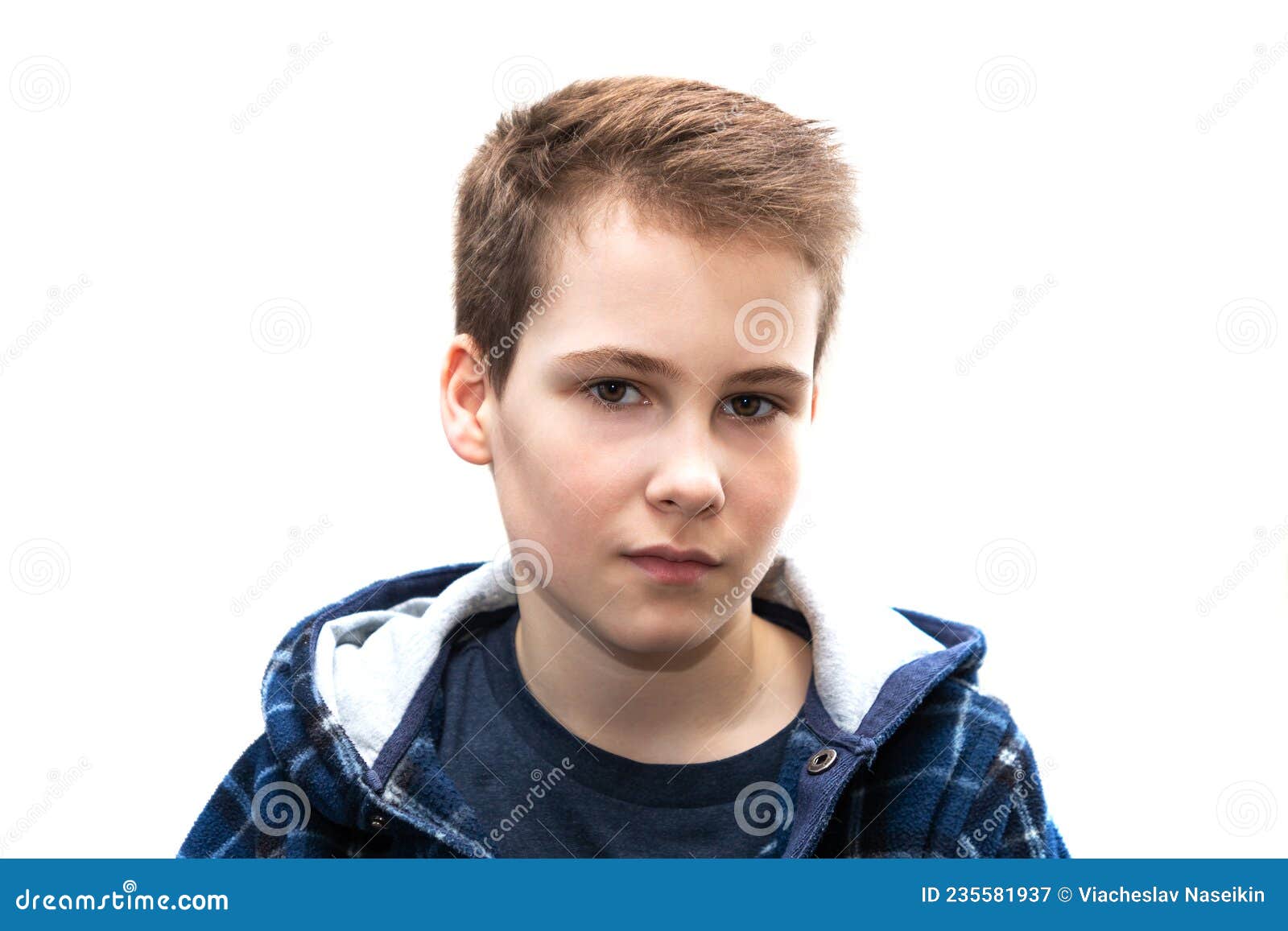 Head and Shoulders Portrait of a Young 11 Year Old Boy with Brown Eyes and Dark  Hair in a Good Mood with a Smile Stock Image - Image of laughing, clothing:  235581937