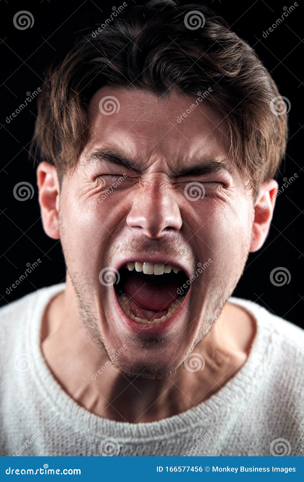 Head and Shoulders Studio Shot of Angry Man Shouting at Camera Stock ...