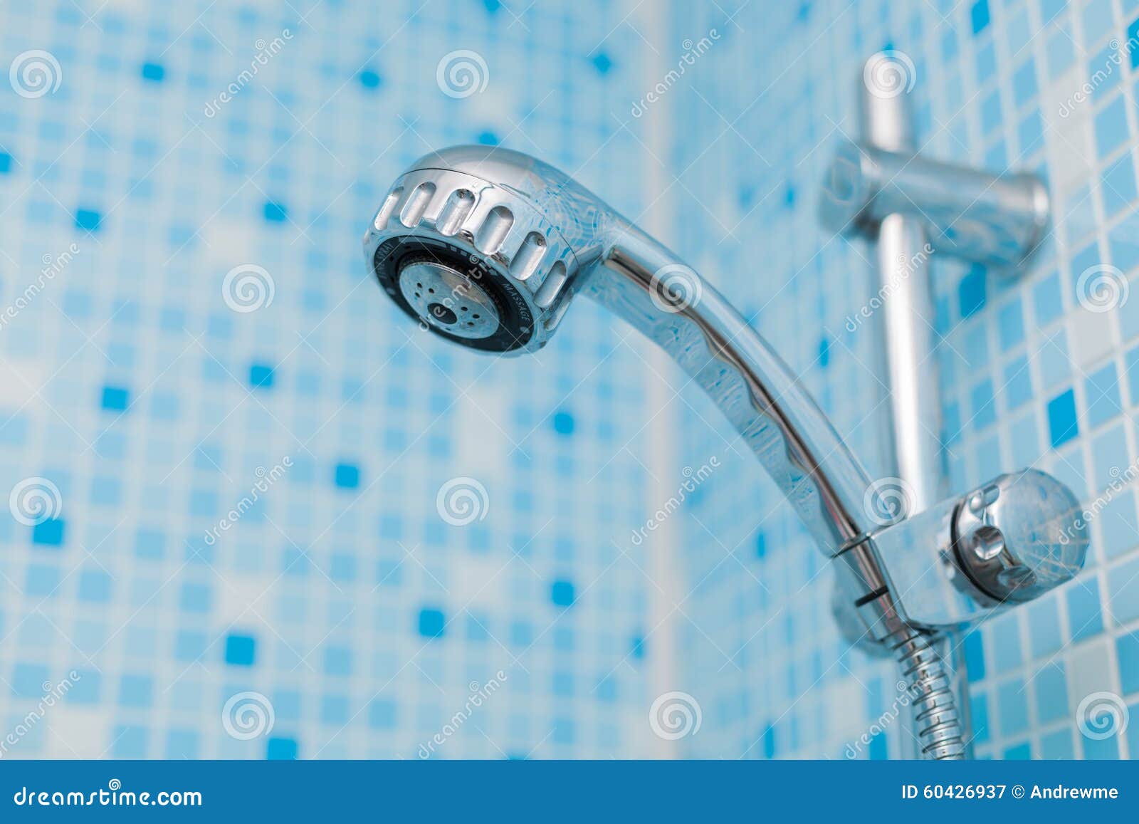 Head shower on blue background. Head shower on blue white background