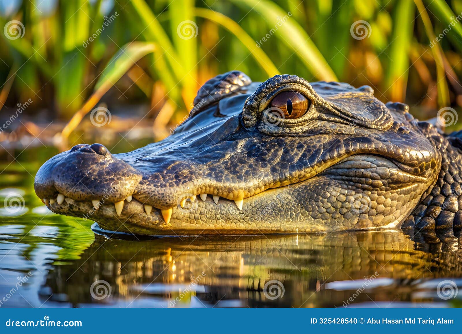 head of a swimming alligator in the marshes near houma, louisiana, usa