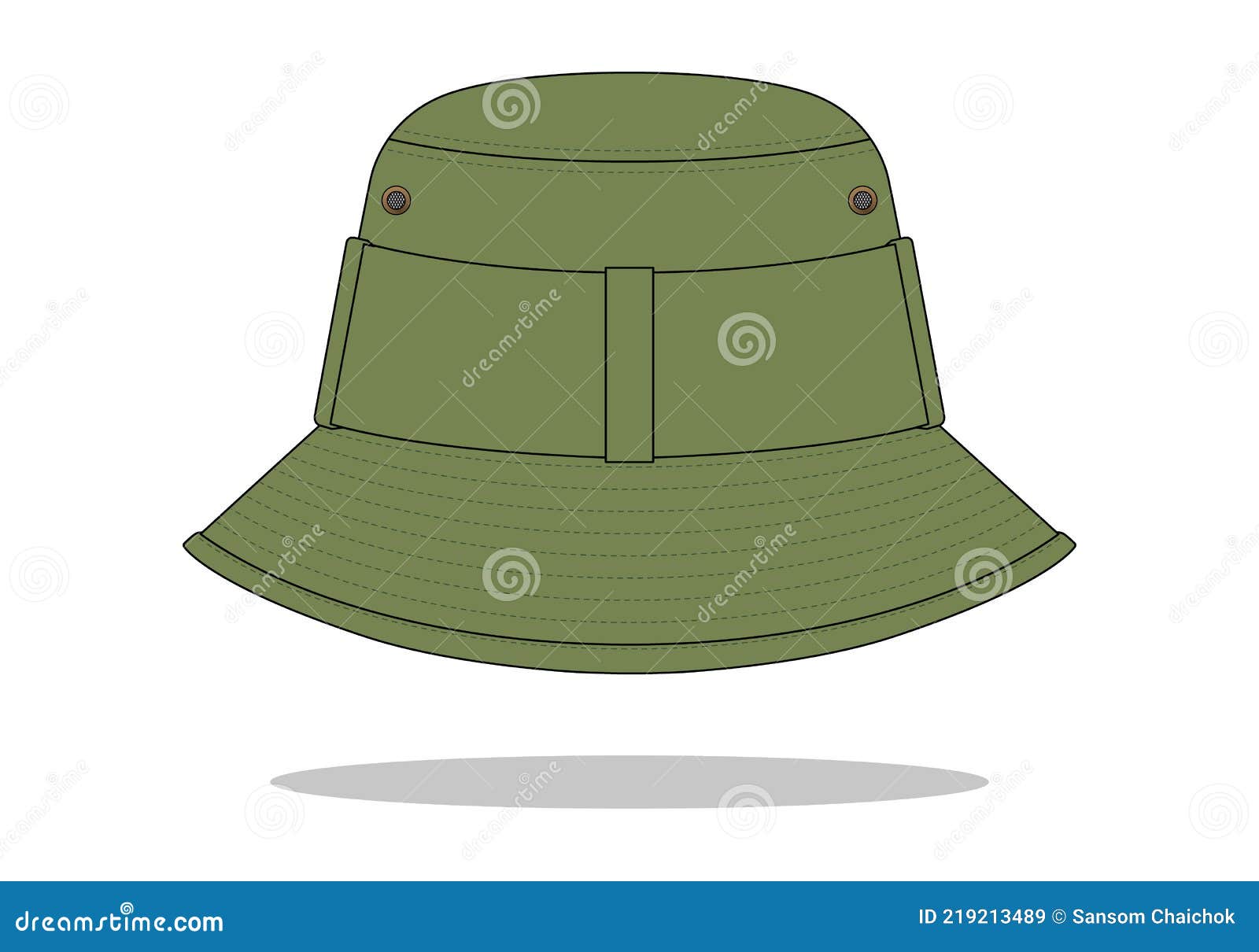Olive Green Bucket Hat Template on White Background Stock Vector