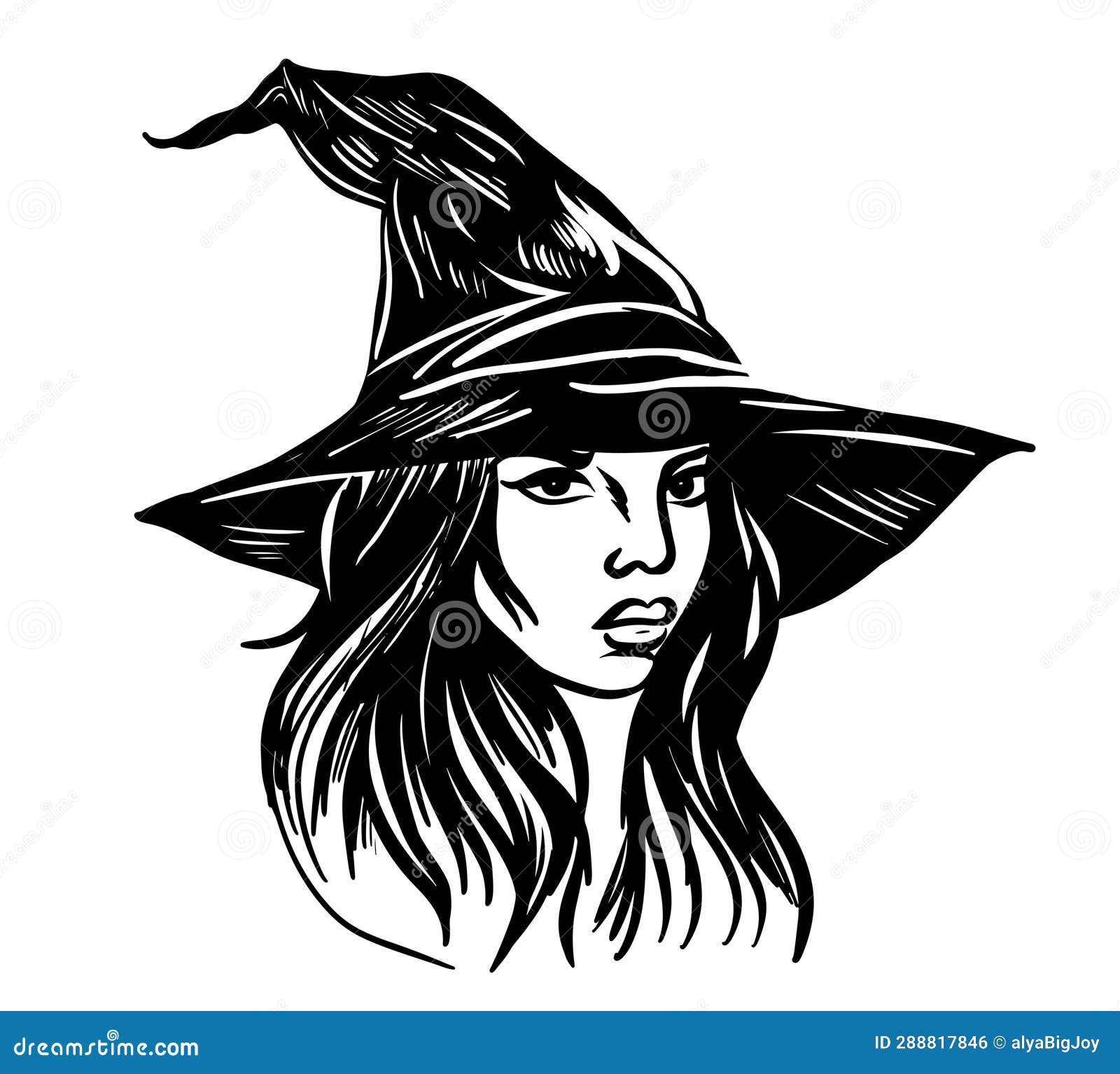 Head of Witch in Hat Halloween Sketch Vector Illustration Stock Vector ...