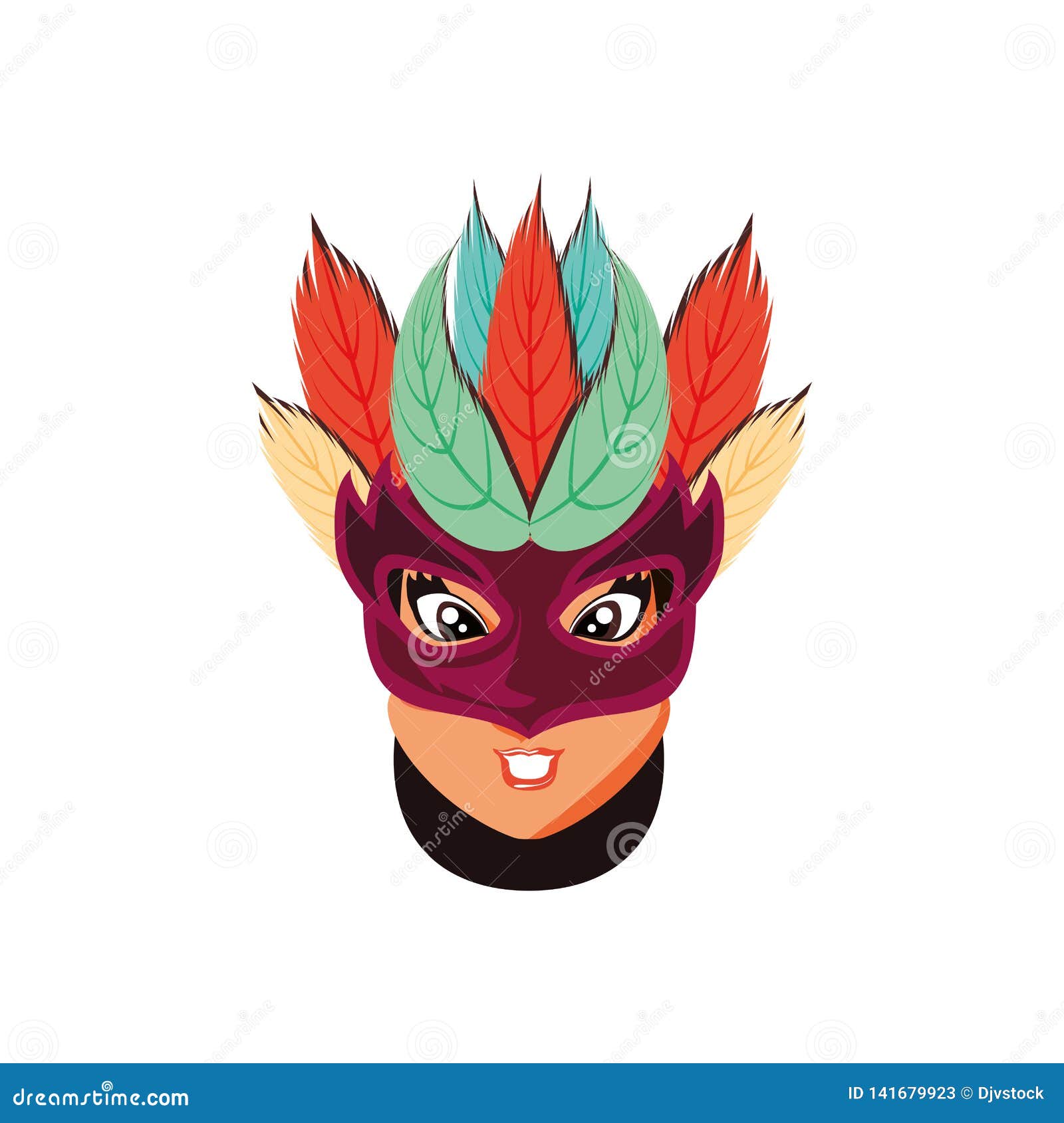 Download Head Of Woman Carnival Dancer With Mask Stock Vector - Illustration of beautiful, mask: 141679923