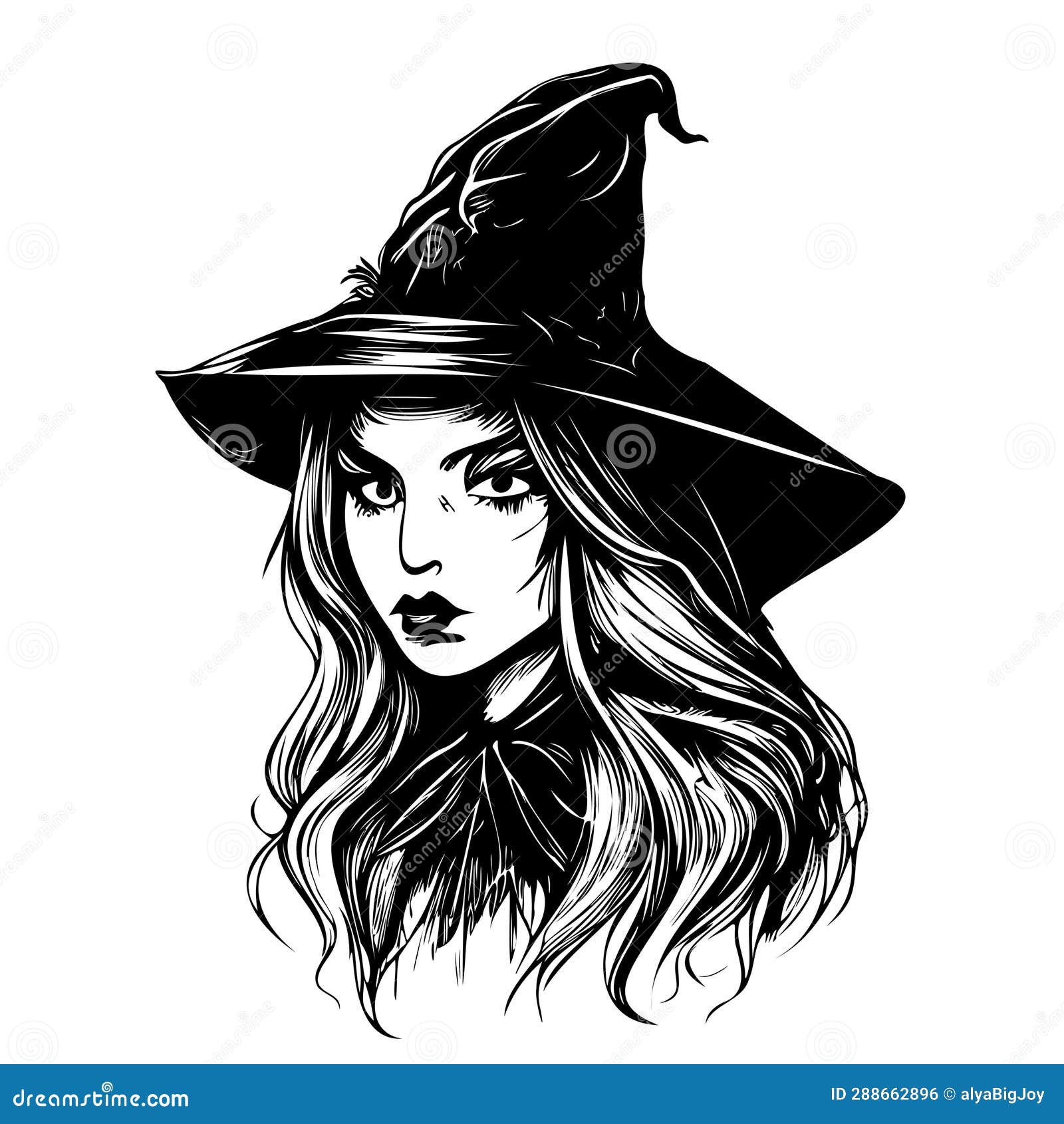 Head of a Young Witch Halloween Sketch Vector Illustration Stock Vector ...