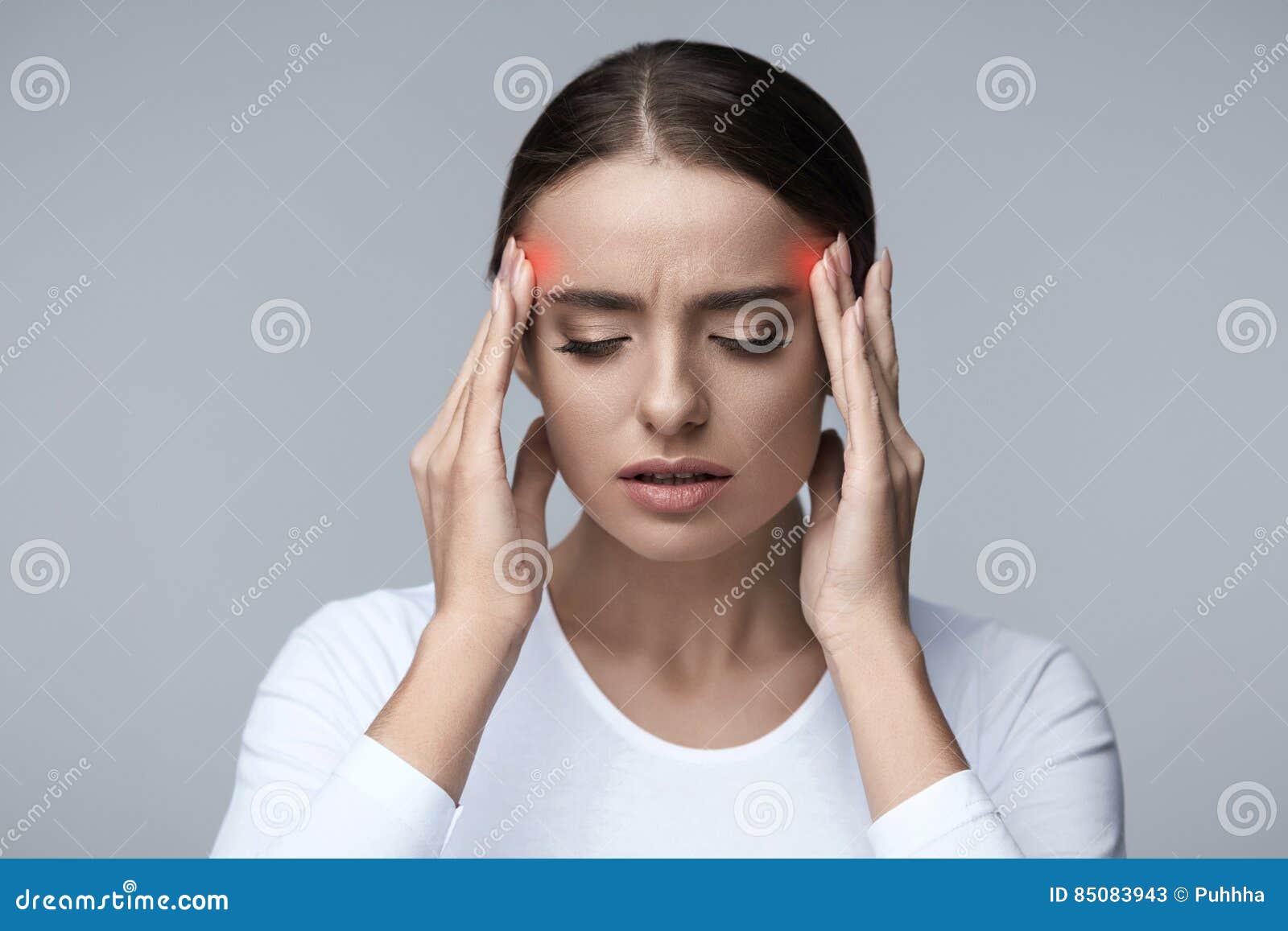 headache. beautiful woman feeling stress and strong head pain