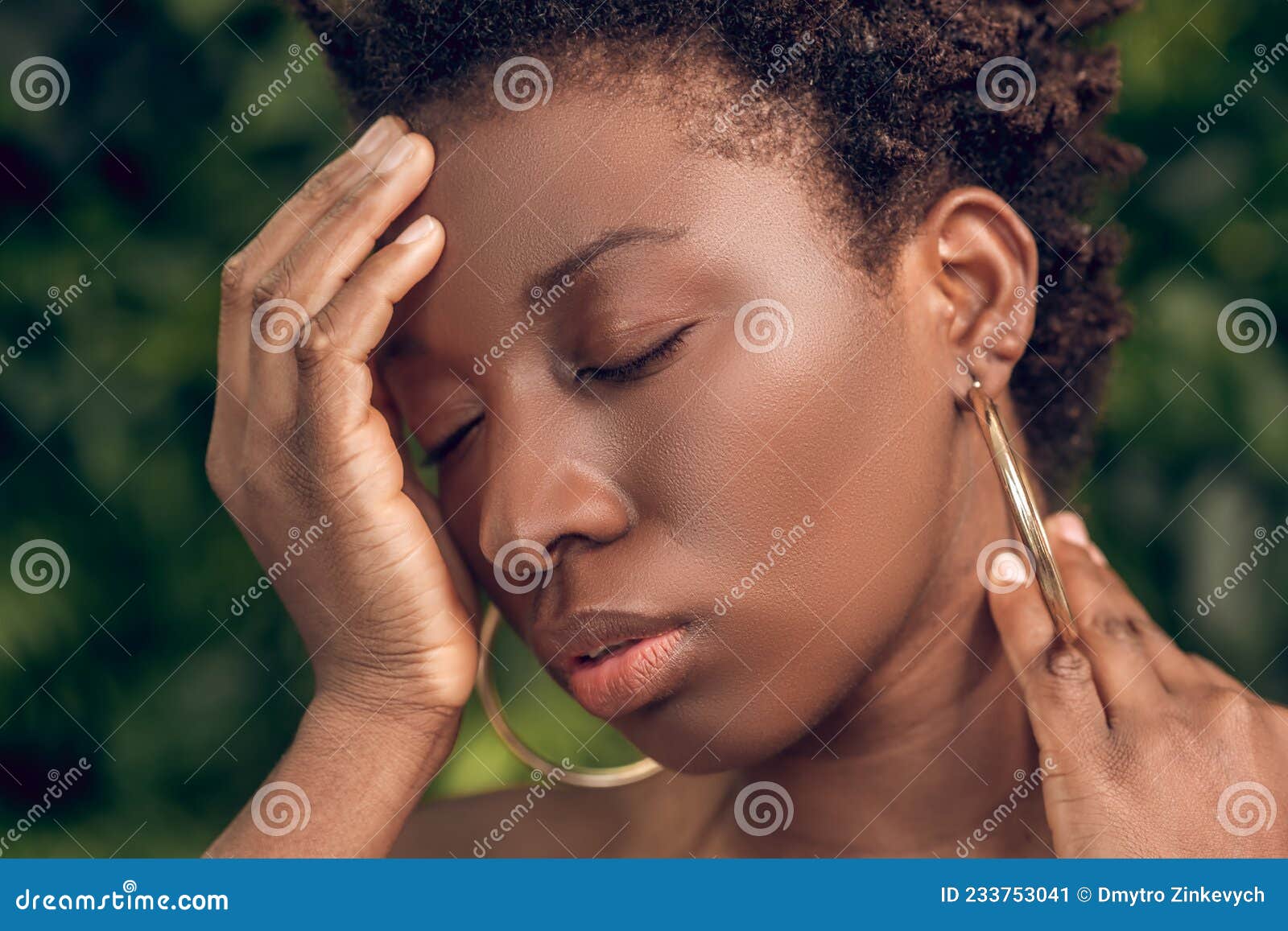 A Darkskinned Woman Suffering Form a Headache Stock Image Image of
