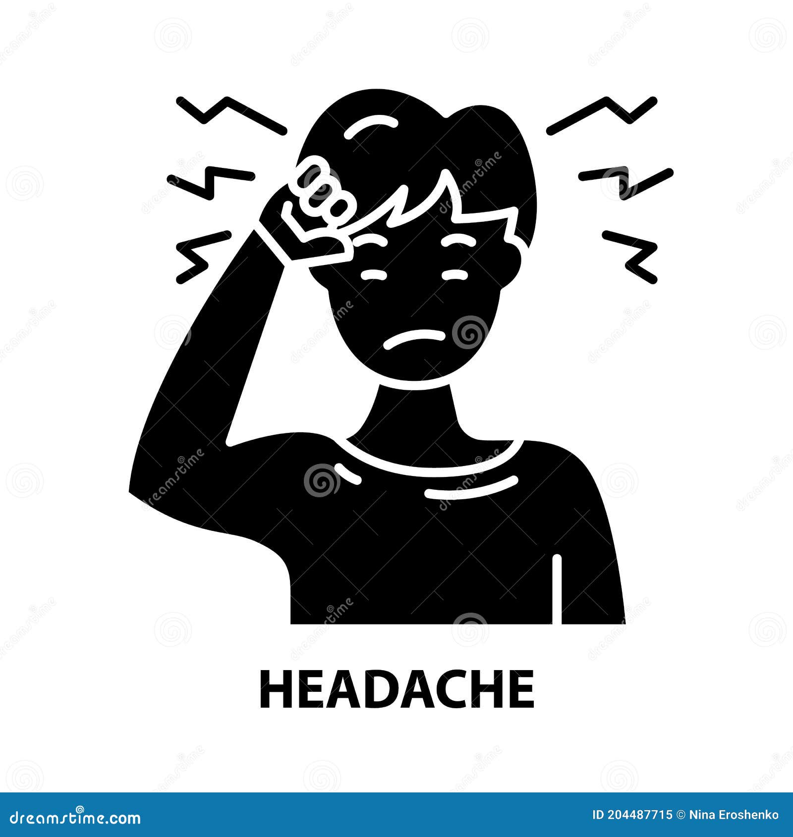 Headache Icon, Black Vector Sign with Editable Strokes, Concept