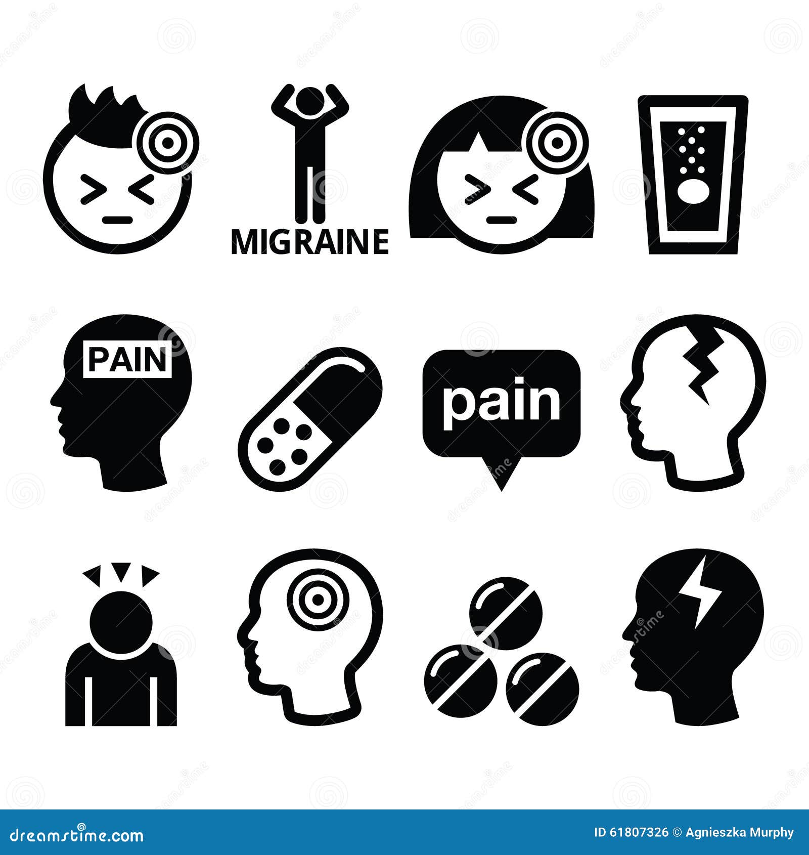 headache migraine icons set