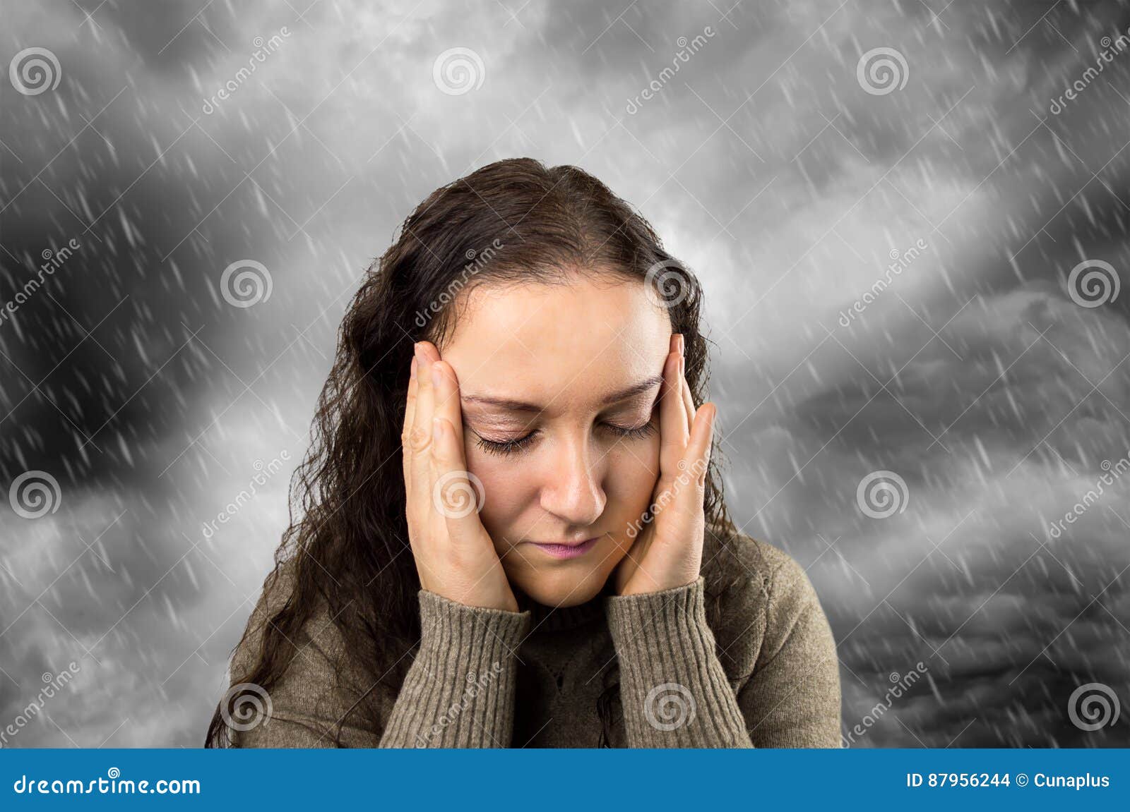 Headache with rain stock photo. Image of dramatic, head 87956244