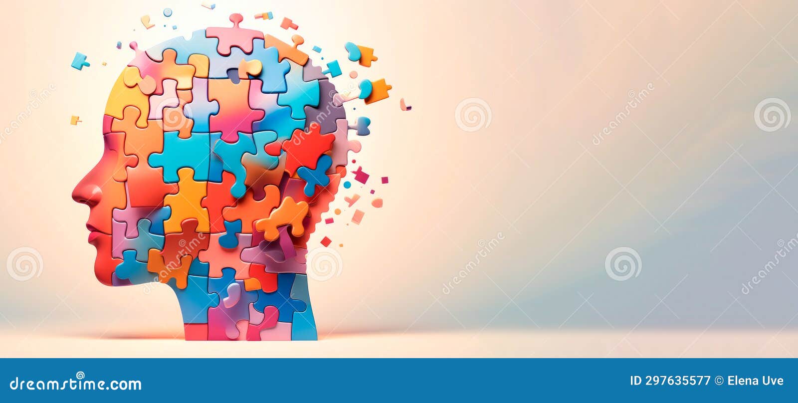 Header with Connecting Jigsaw Puzzle Pieces with Copy Space. Stock