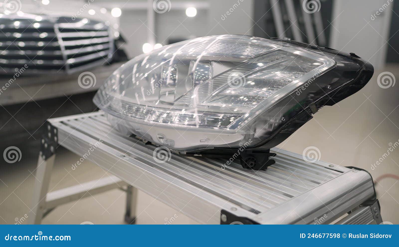 The Headlamp of a Modern Prestigious Car from a Close Angle. Headlight from an Expensive Car