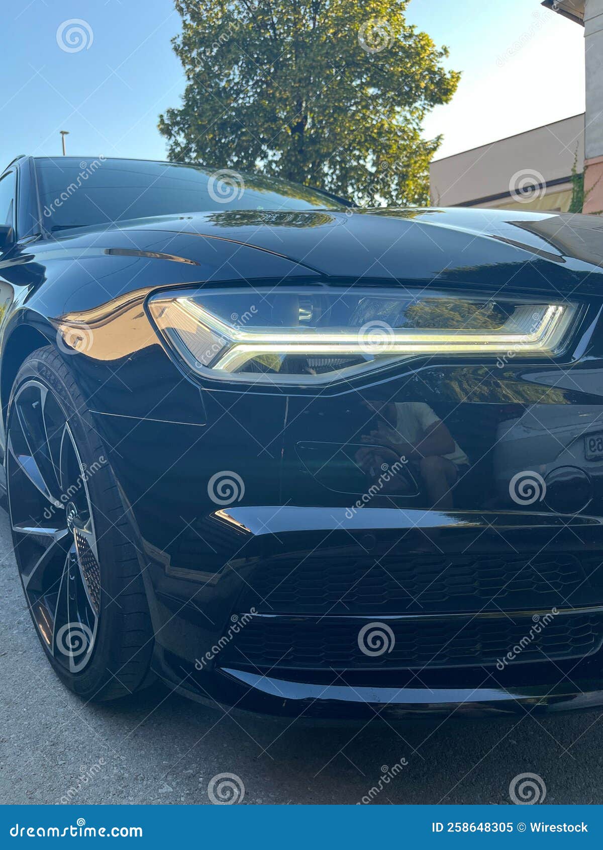 Headlight of a Black Modern Car Stock Image Image of modern, closeup
