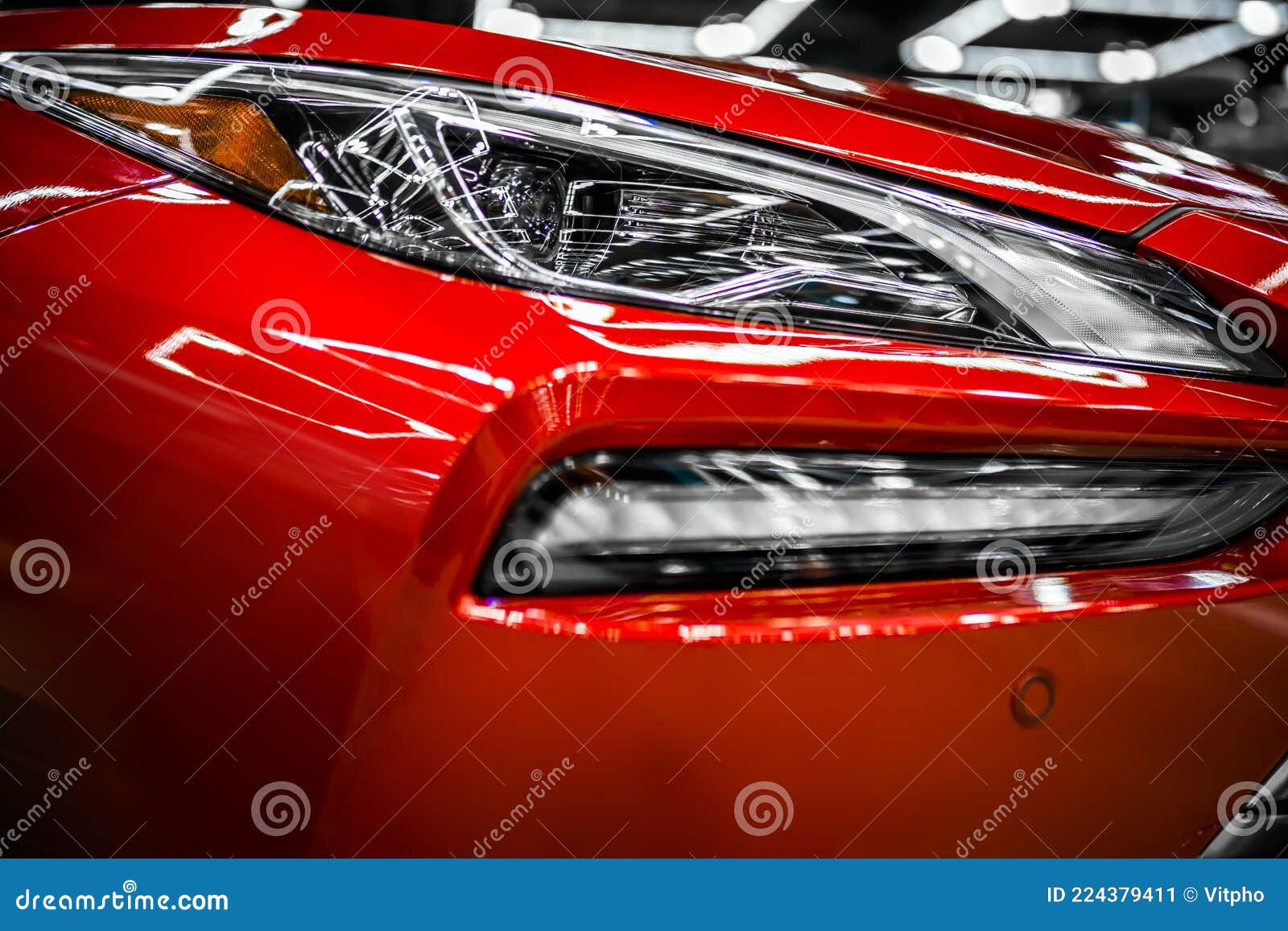 Headlight of Bright Red Shiny Car with Light Reflection and Glare Stock  Image - Image of gear, equipment: 224379411